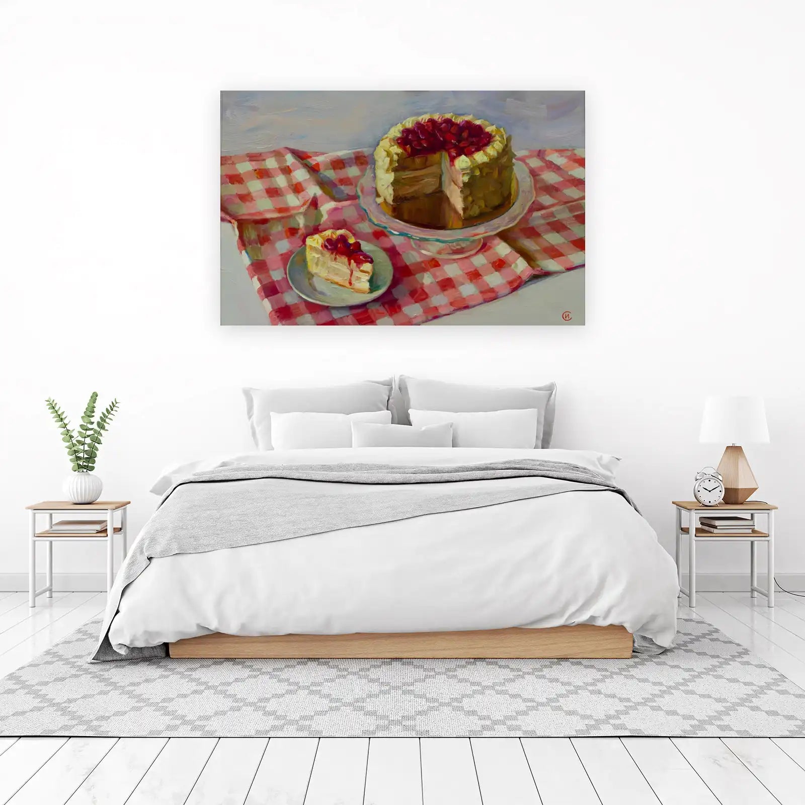 Cherry Cake Delight Oil Painting Wall Art