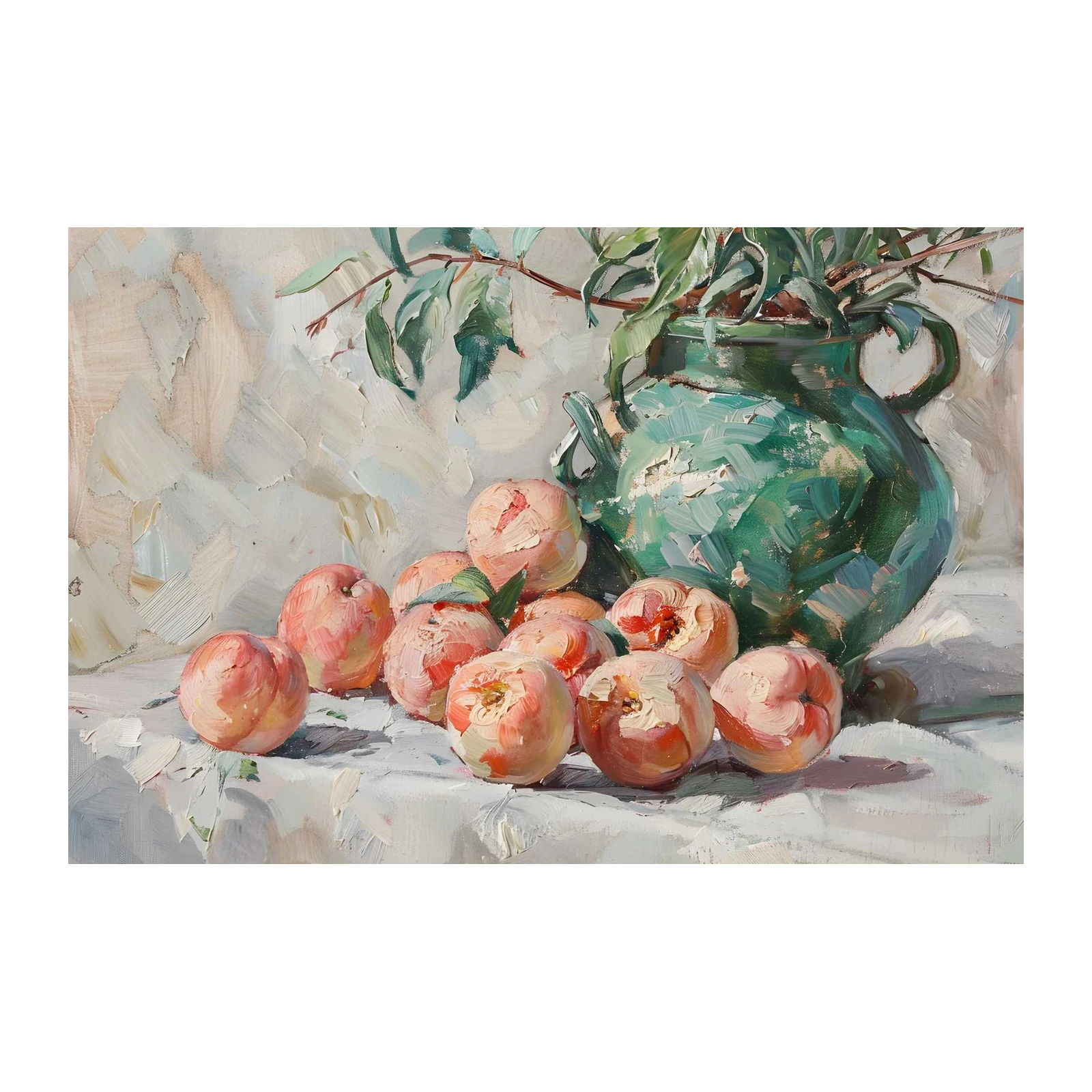 Vibrant Peaches Still Life Oil Painting Wall Art