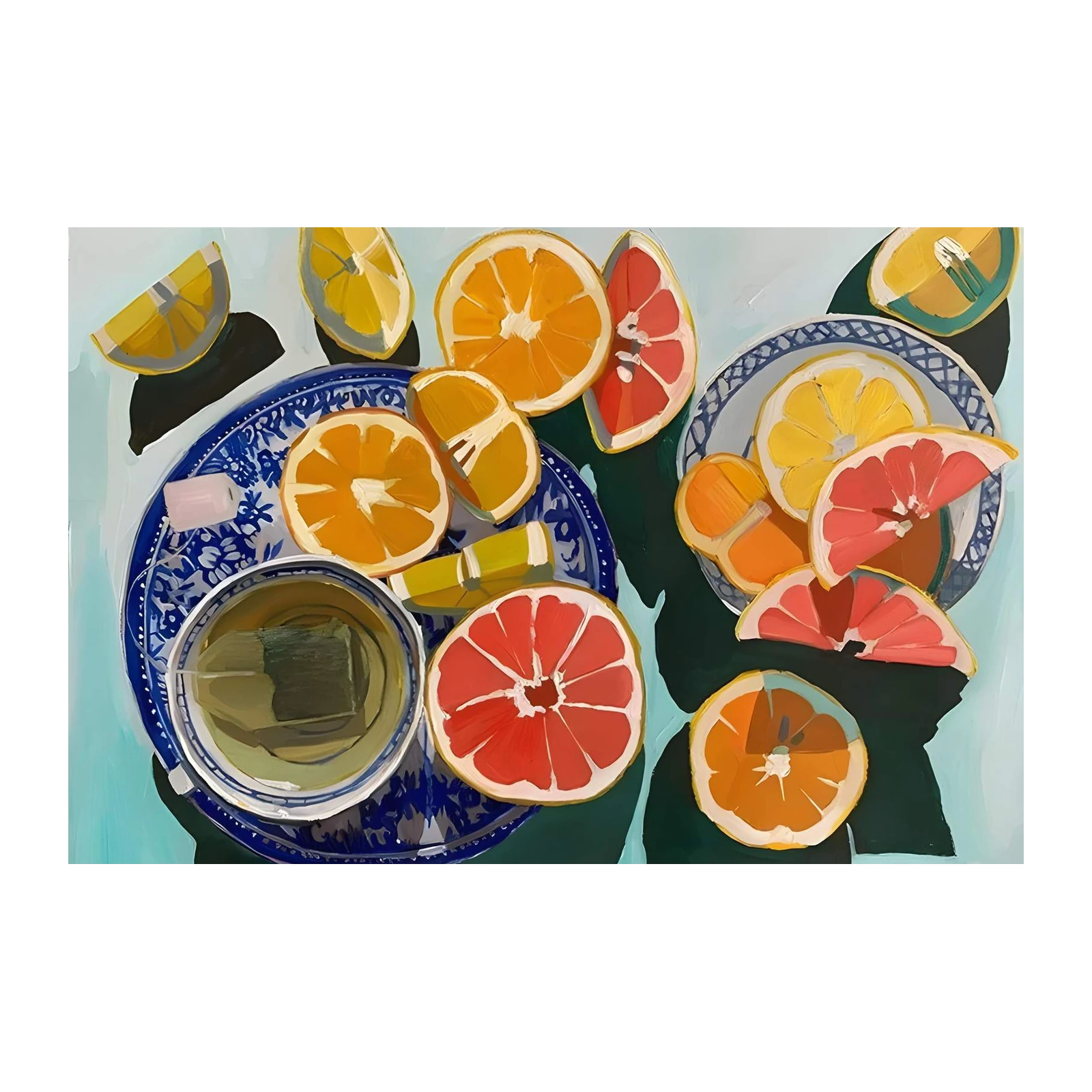 Vibrant Citrus Tea Still Life Wall Art
