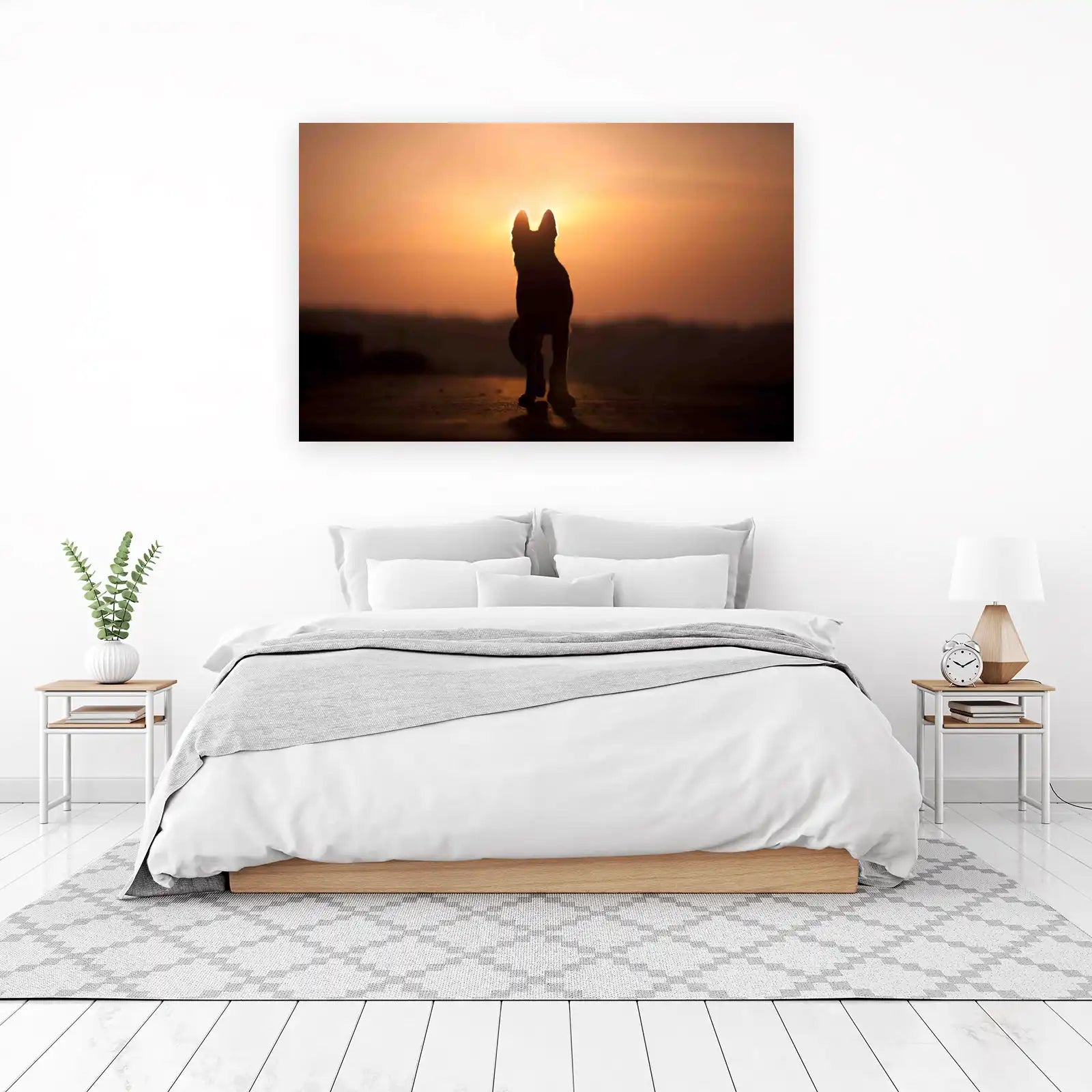 Golden Silhouette Dog Sunset Wall Art