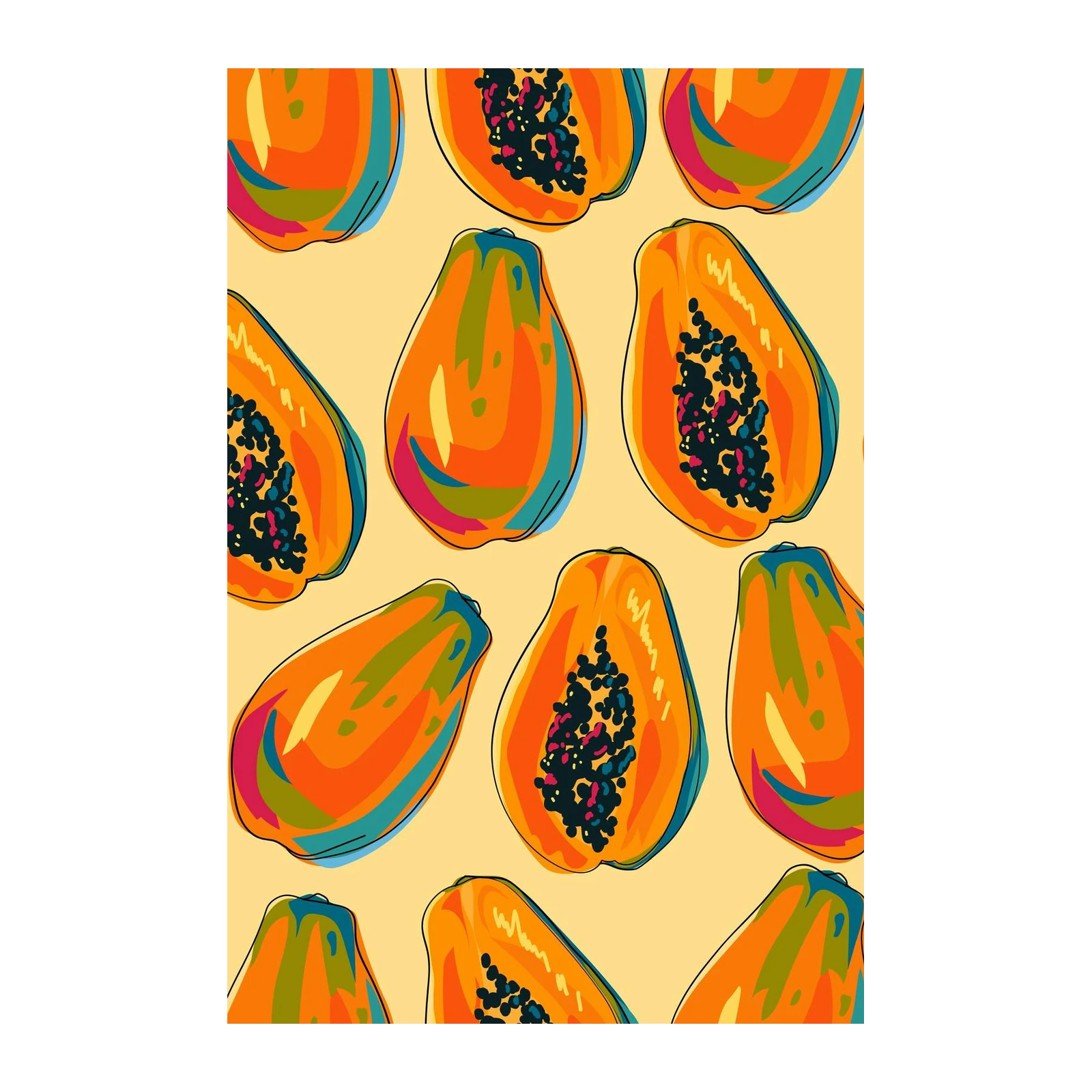 Vibrant Papaya Splash Wall Art - Tropical Fruit Art