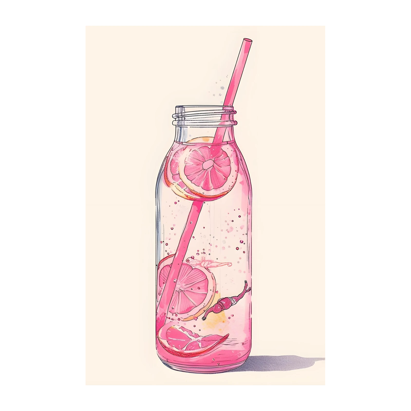 Retro Pink Grapefruit Drink Wall Art