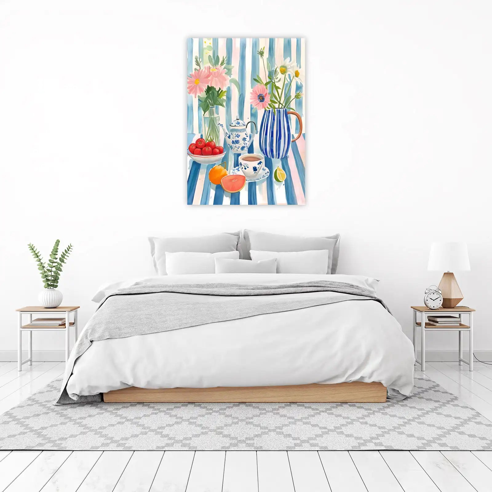 Charming Still Life Floral Tea Time Wall Art