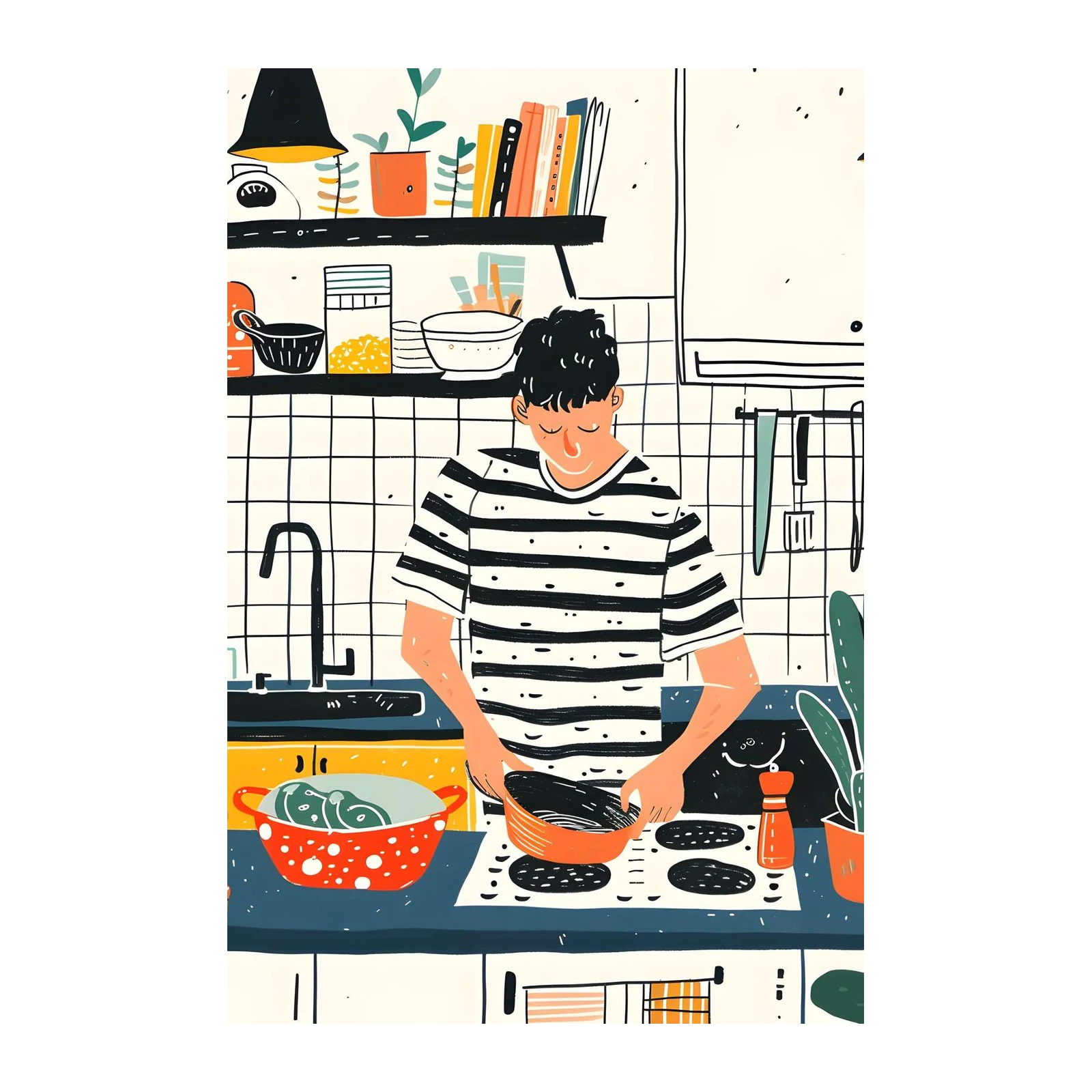 Cozy Kitchen Vibes: Man Cooking Wall Art