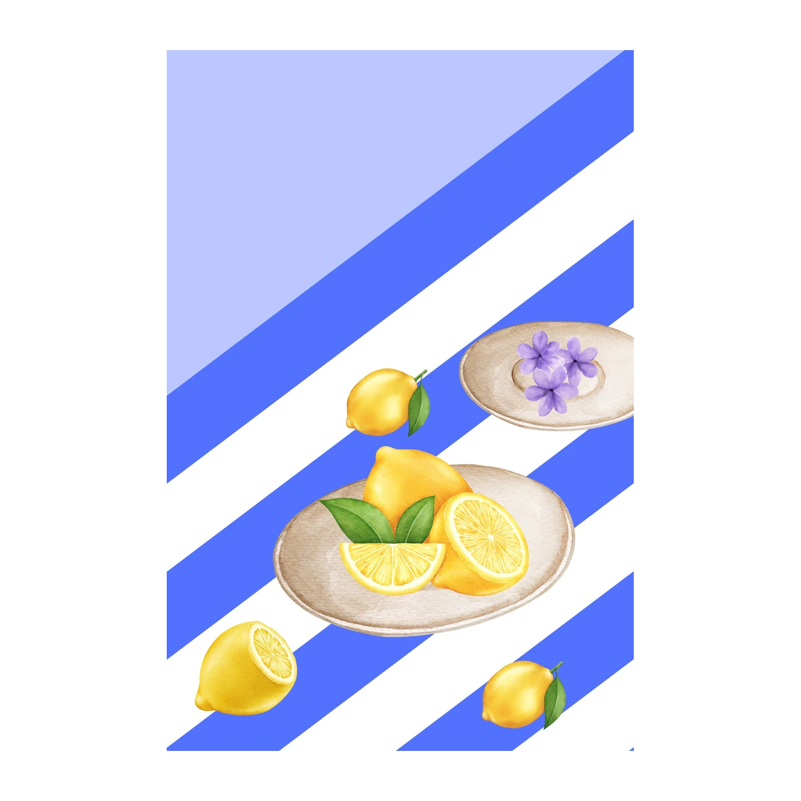 Vibrant Lemon & Lilac Watercolor Wall Art