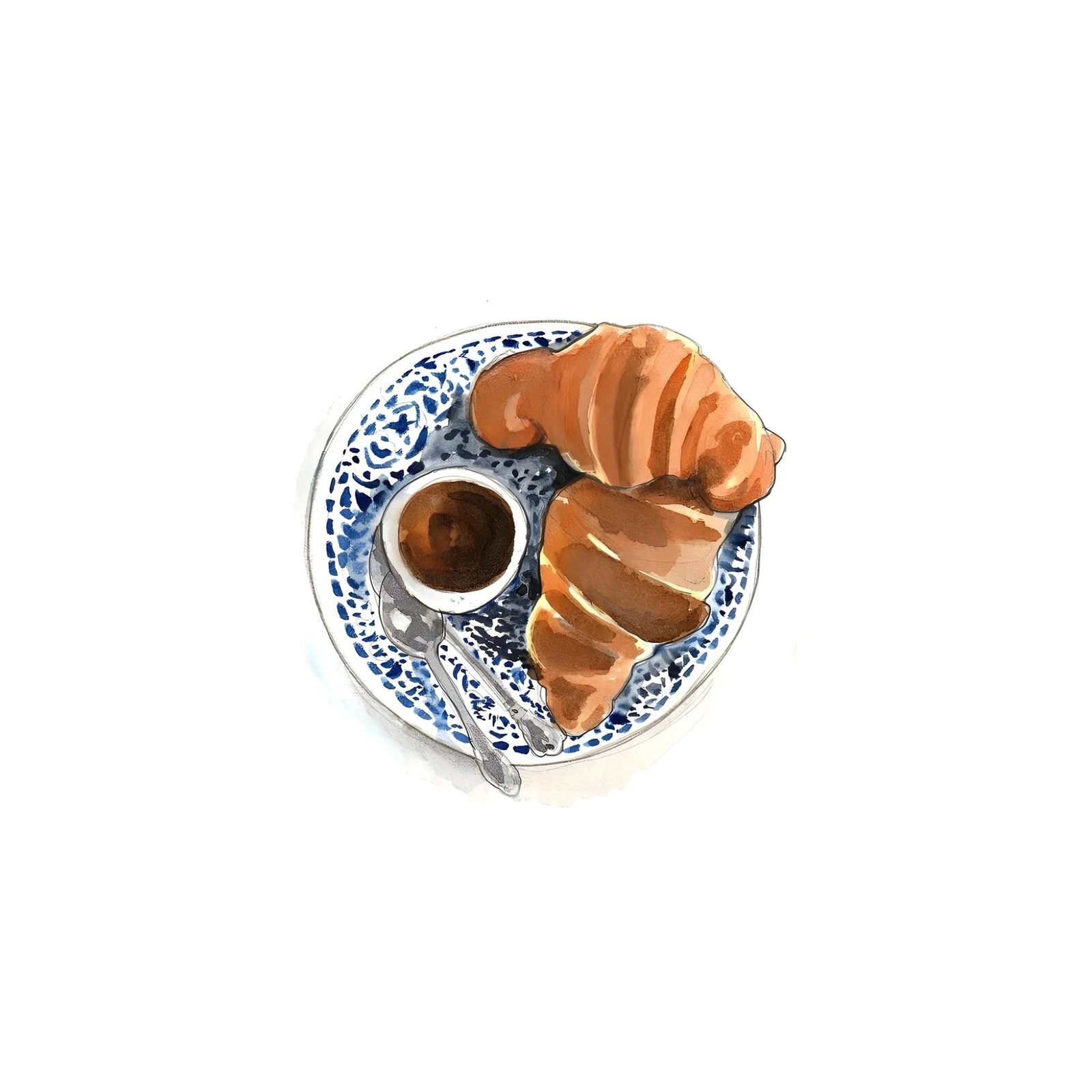 Cozy Croissant Breakfast Watercolor Wall Art