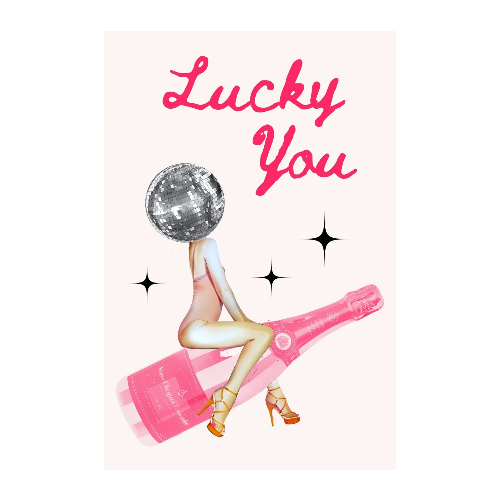 Lucky You Disco Glam Champagne Wall Art