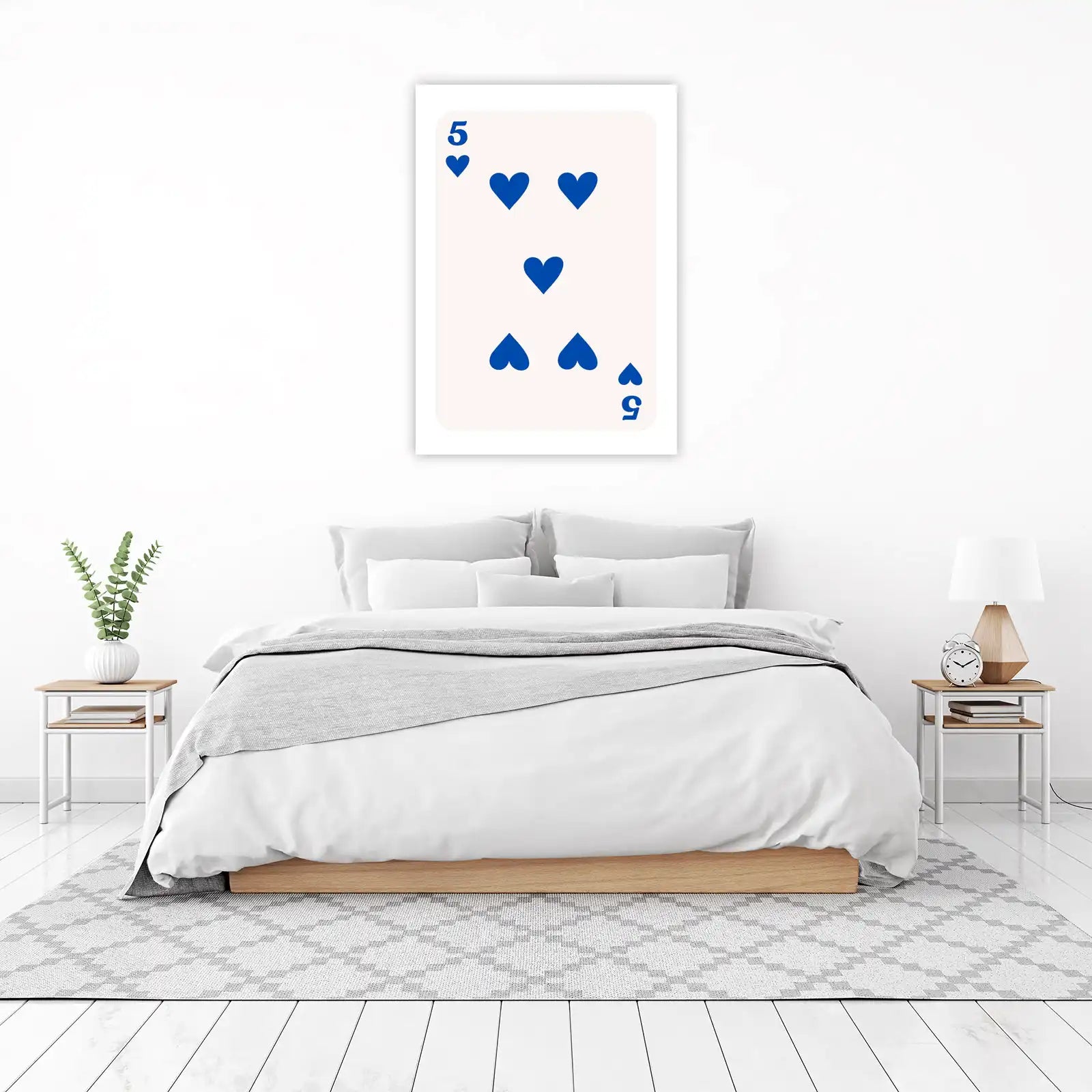 Bold Blue Five Hearts Playing Card Wall Art