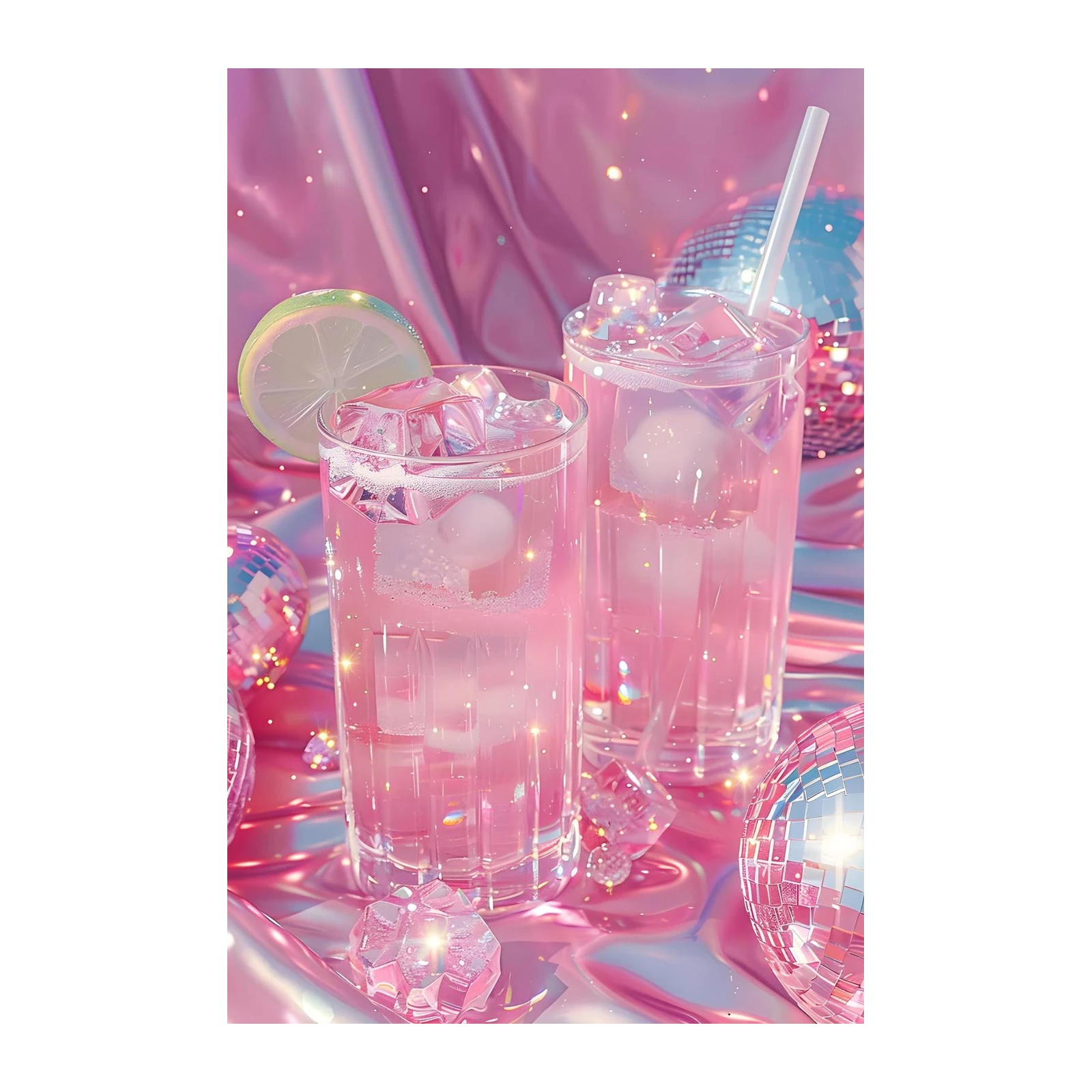 Sparkling Pink Drink Disco Balls Wall Art