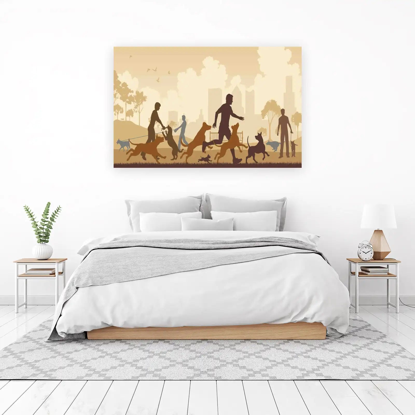 Joyful Dog Walkers Park Scene Wall Art