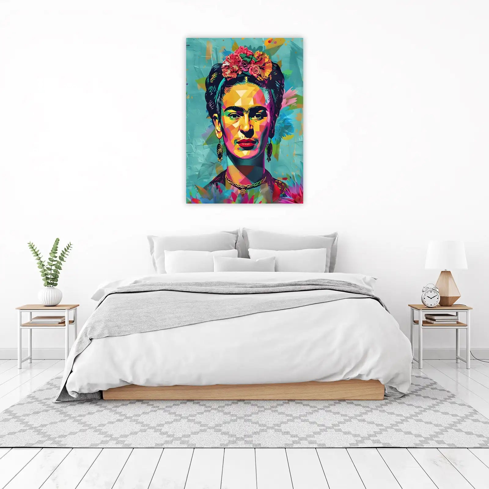 Vibrant Frida Kahlo Geometric Portrait Wall Art