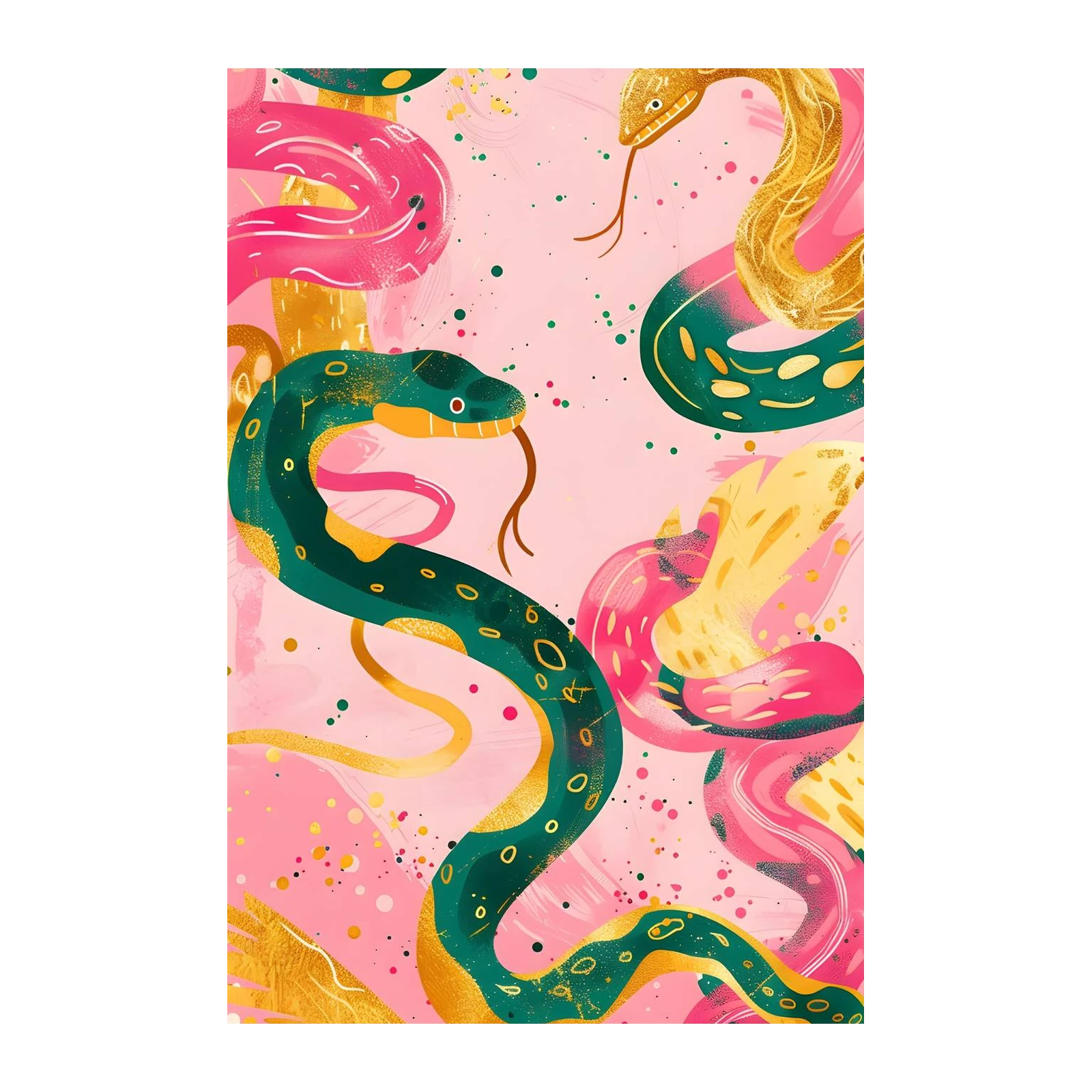 Vibrant Snake Swirls & Gold Accents Wall Art