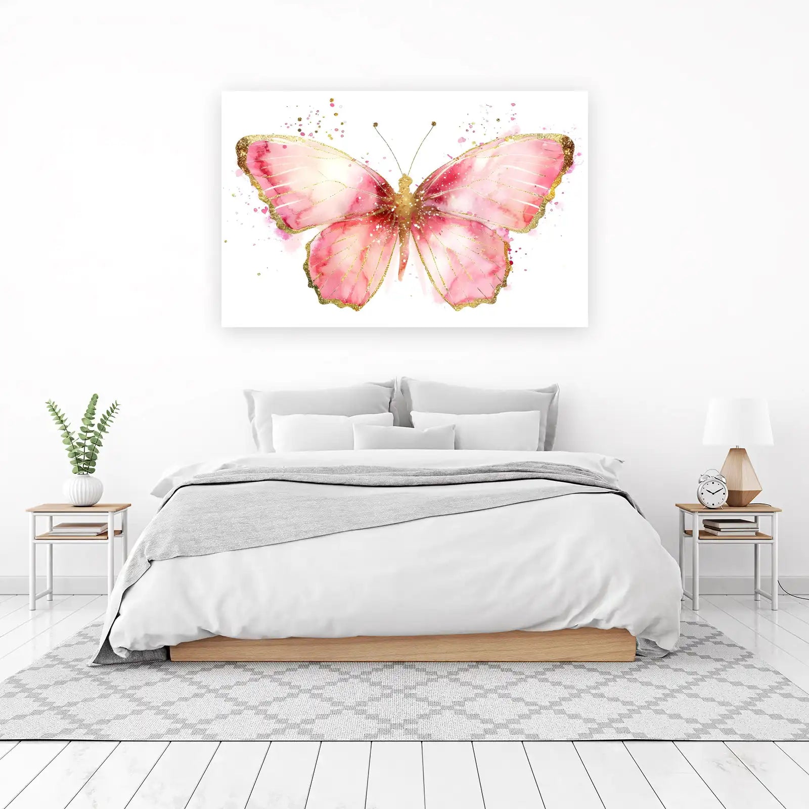 Sparkling Pink Butterfly Watercolor Wall Art