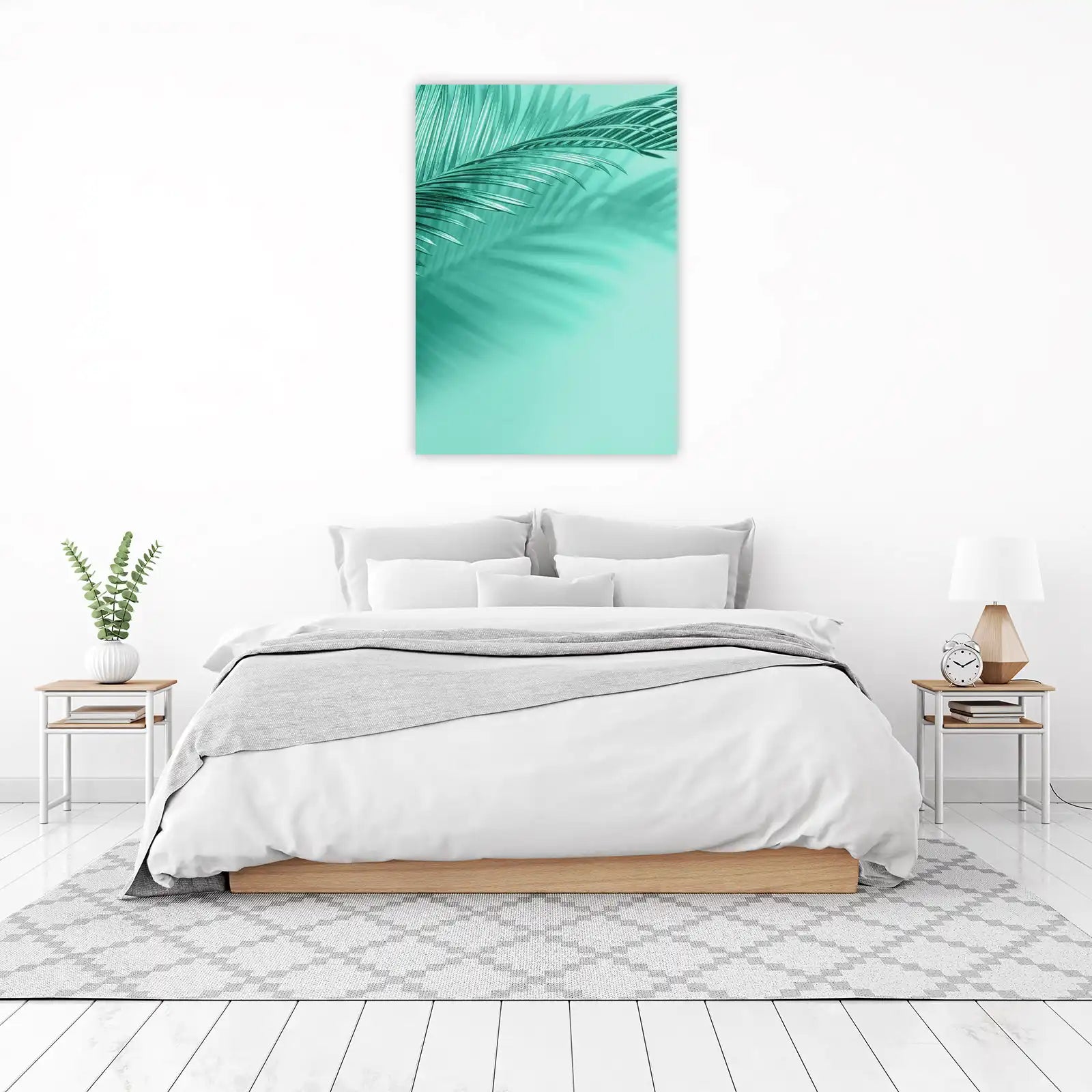 Serene Teal Palm Leaf Shadow Wall Art