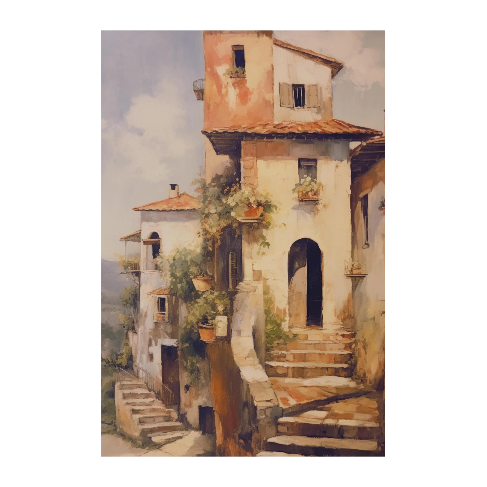 Charming Italian Village Street Scene Wall Art