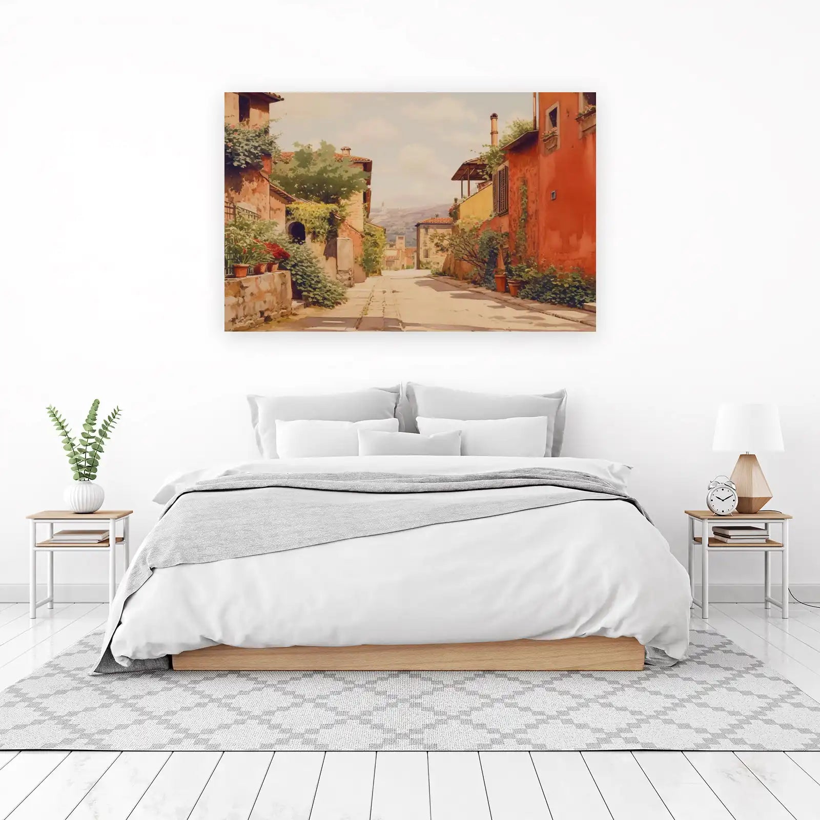 Italian Village Street Landscape Watercolor Wall Art