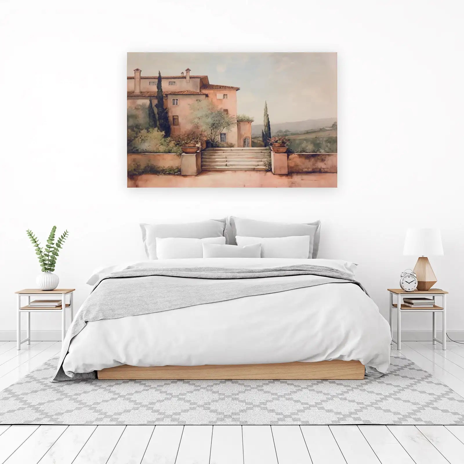 Tuscan Villa Landscape Watercolor Wall Art