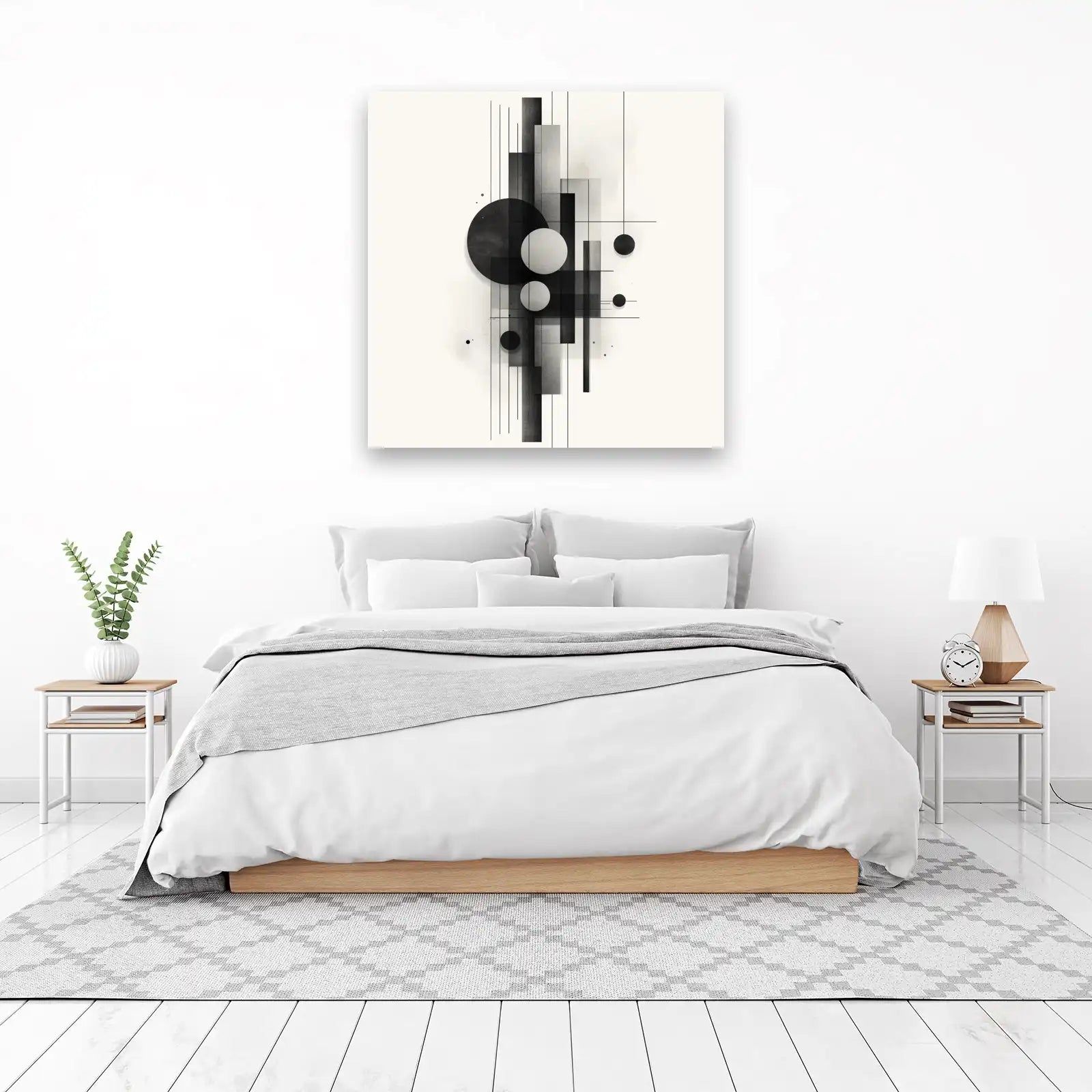 Abstract Geometric Mono Circles Rectangles Wall Art