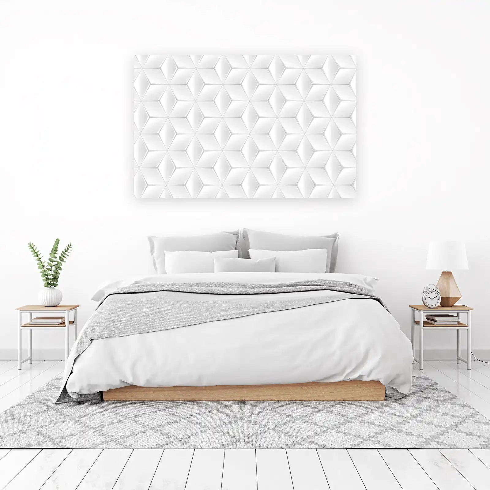 Geometric Cube Illusion White Wall Art