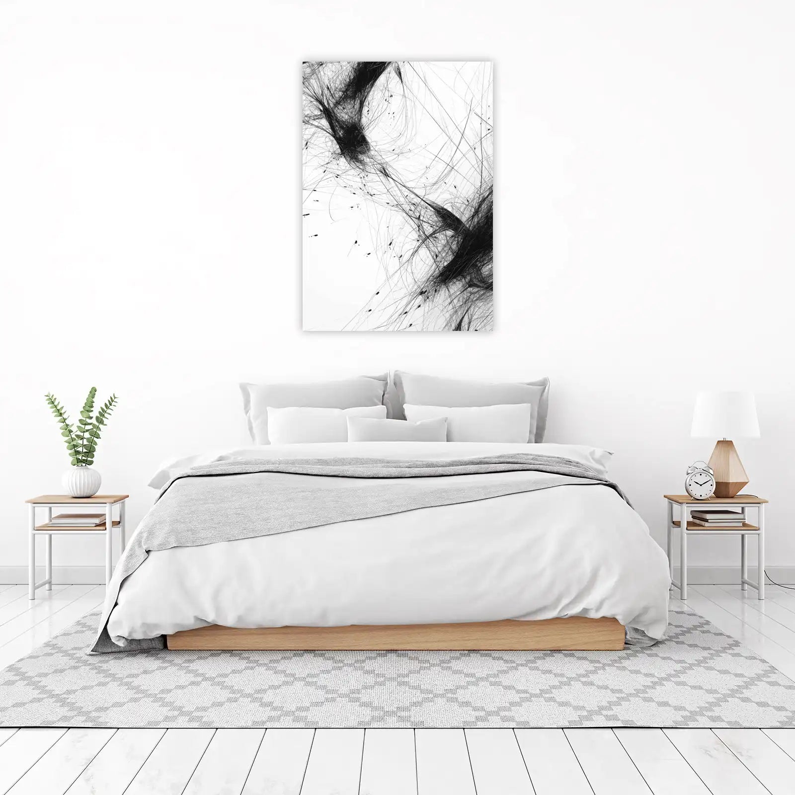 Abstract Black & White Hair Strands Wall Art