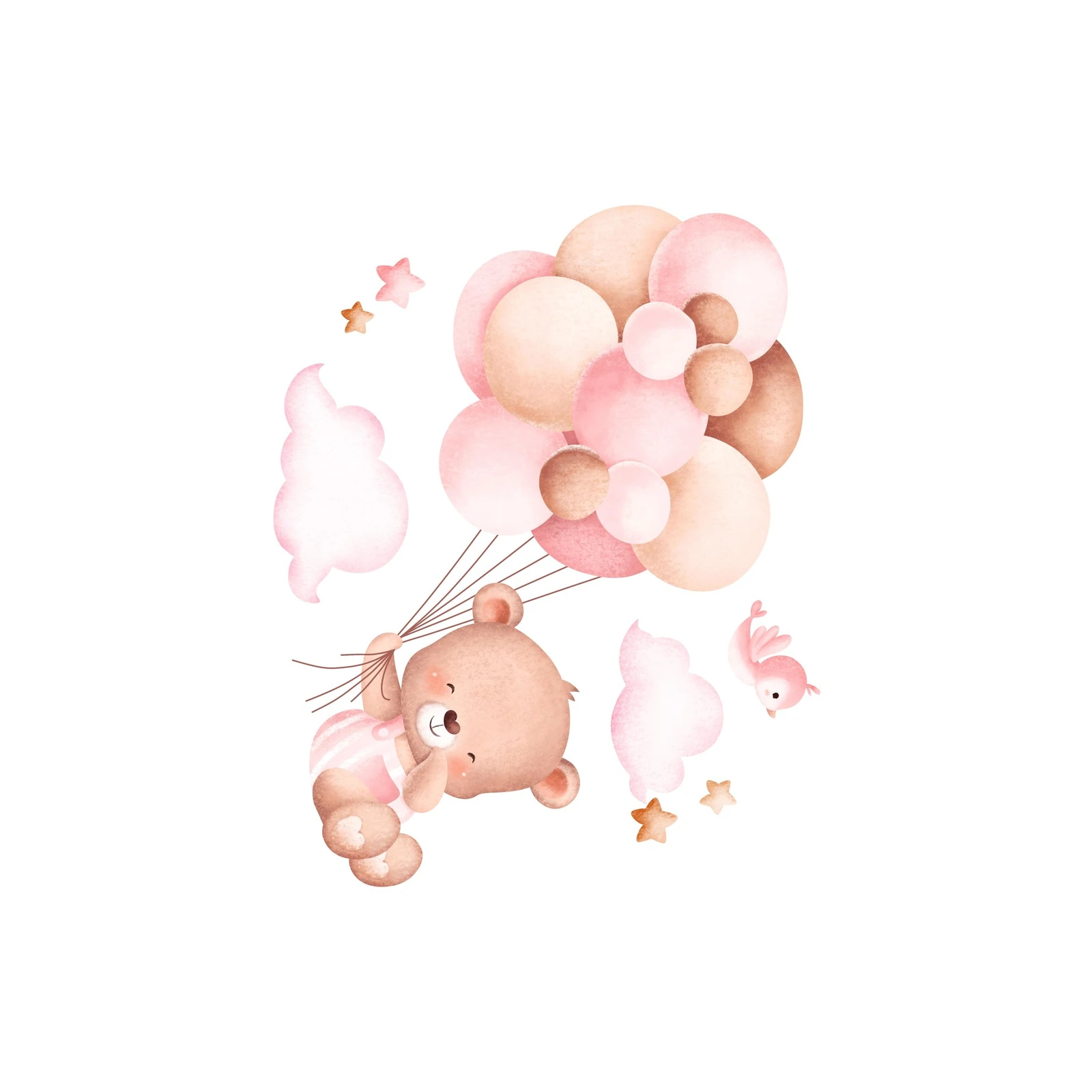 Cute Teddy Bear Balloons Watercolour Wall Art