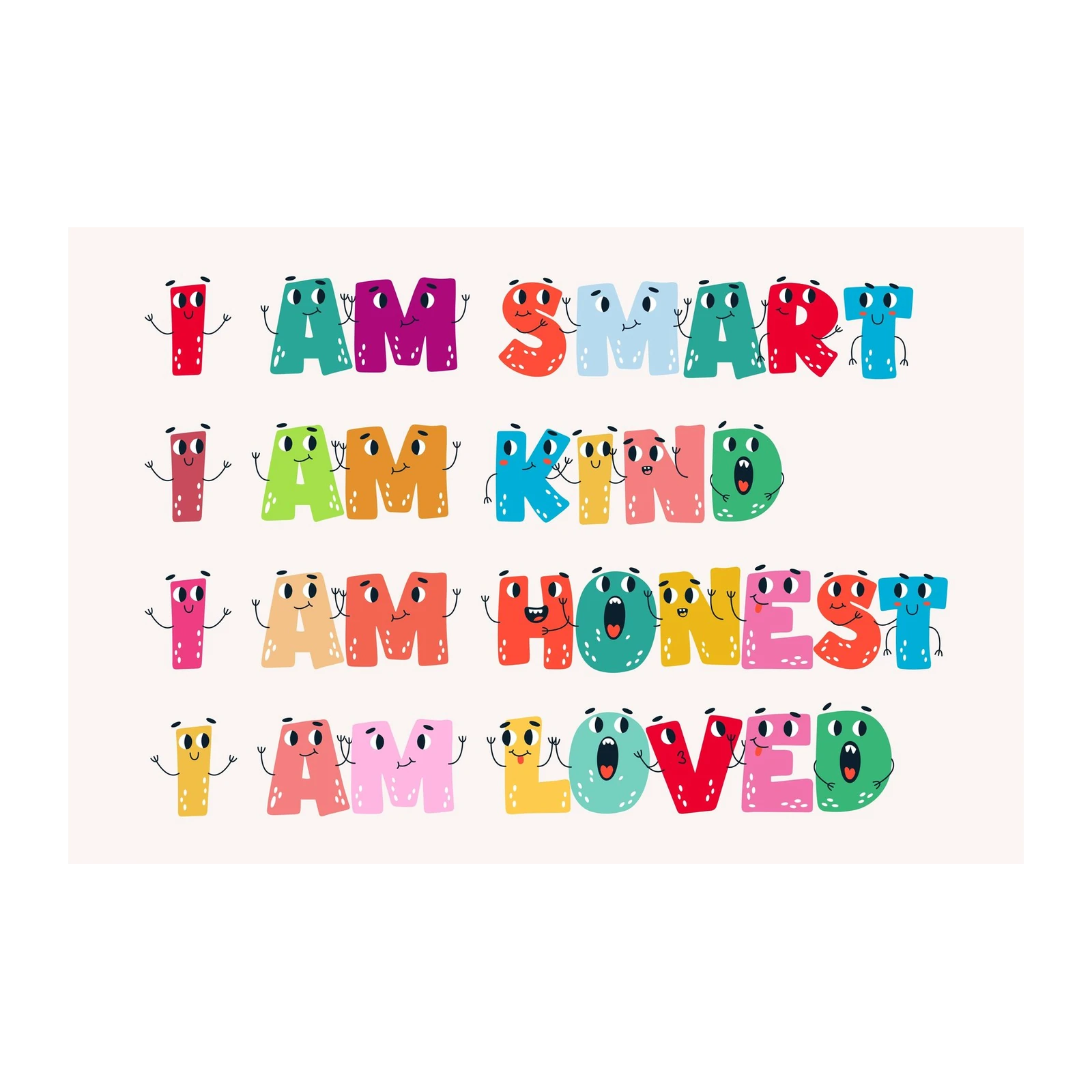 Positive Affirmation Character Wall Art for Kids