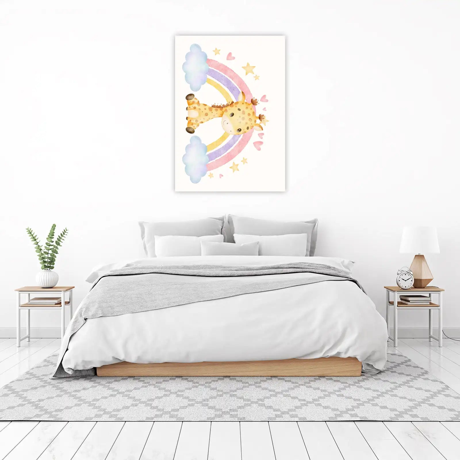 Cute Giraffe Rainbow Nursery Wall Art Wall Art