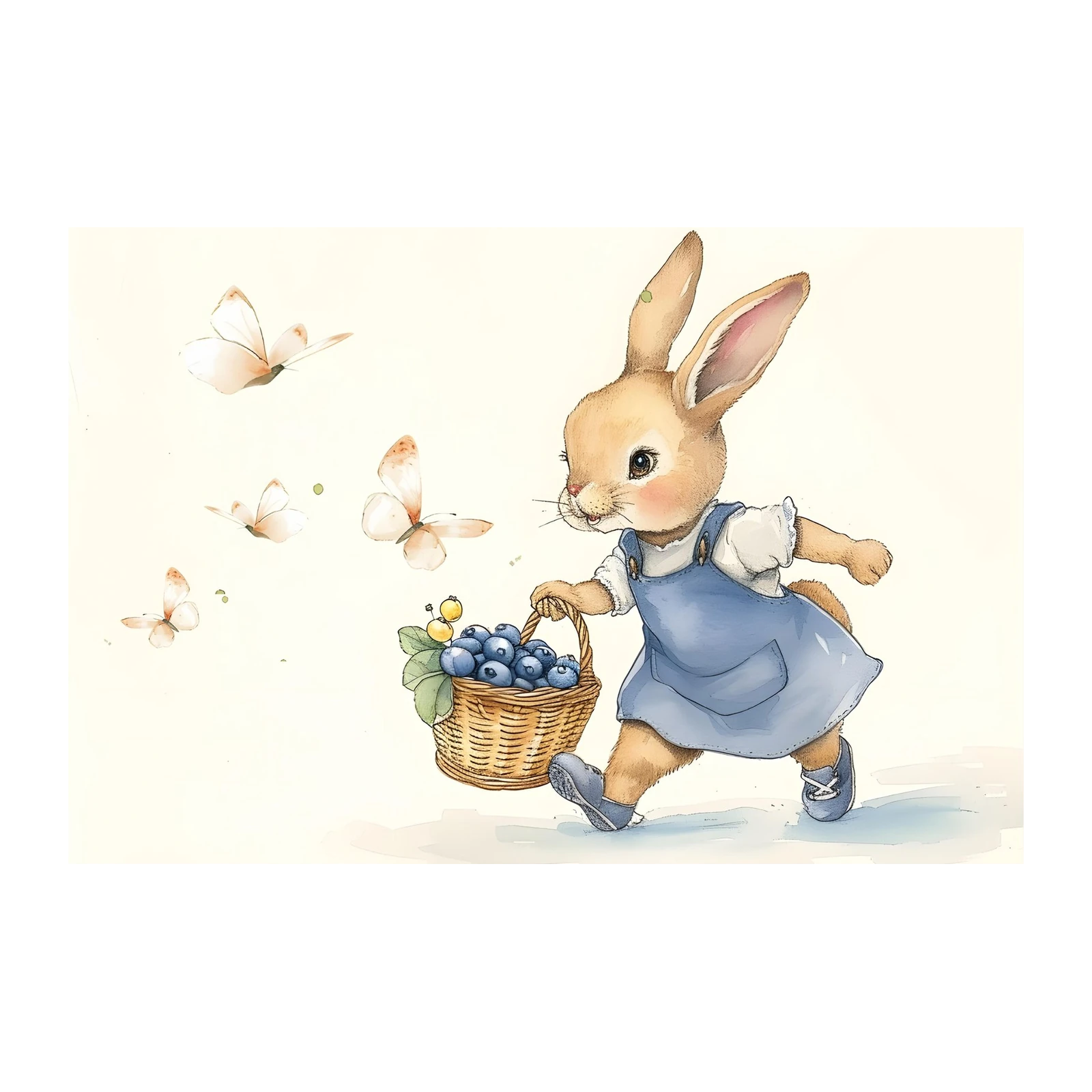 Adorable Bunny & Butterflies Watercolor Wall Art