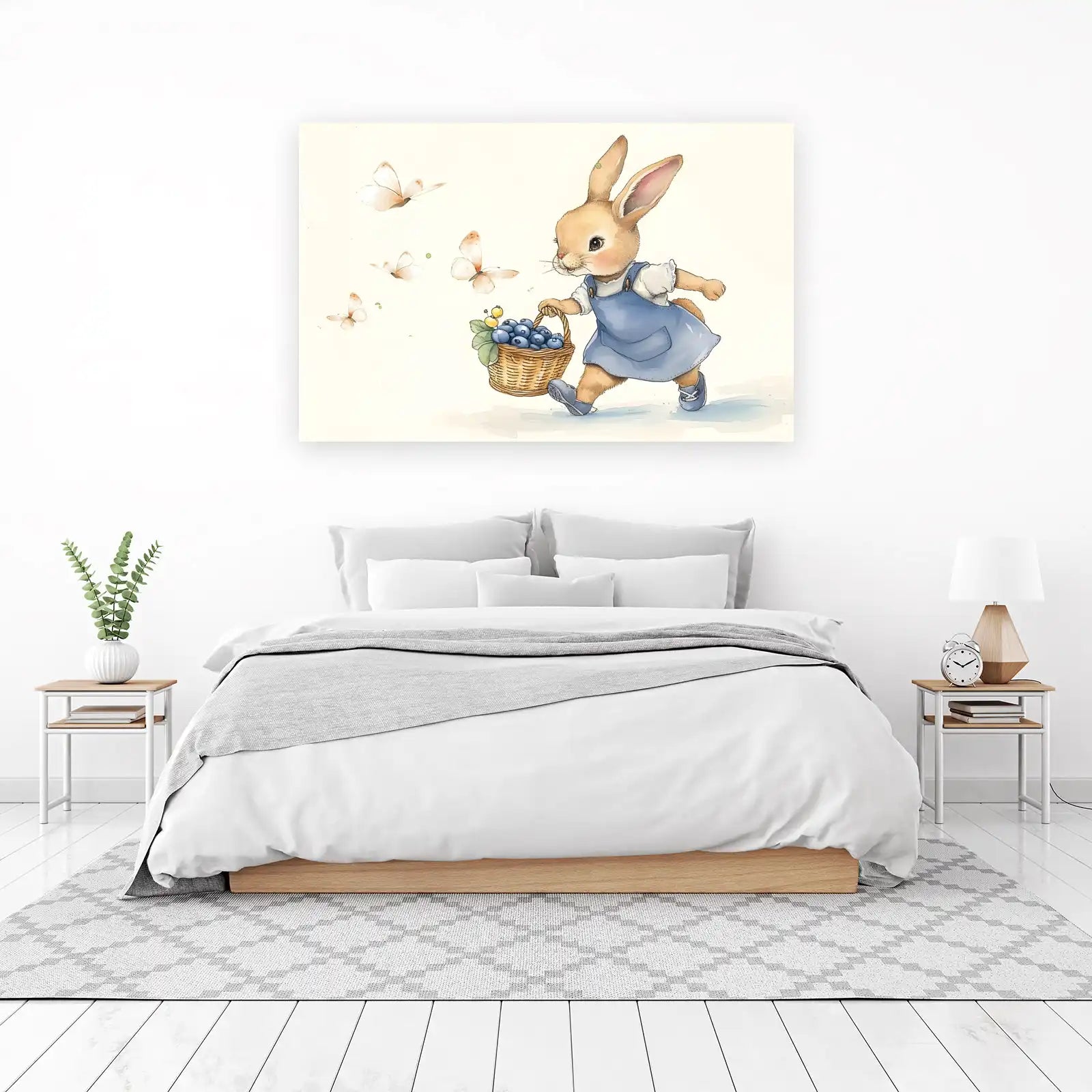 Adorable Bunny & Butterflies Watercolor Wall Art