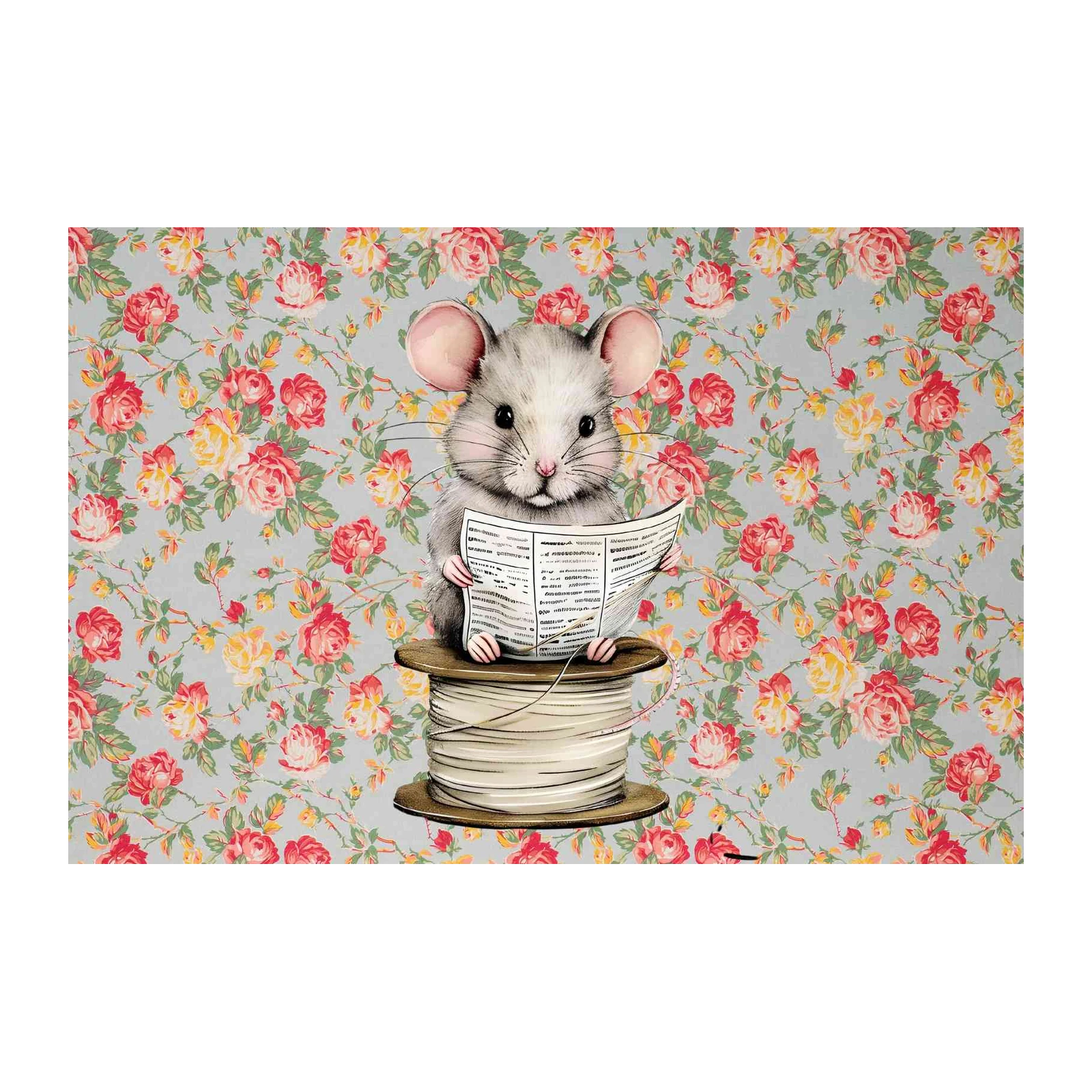 Whimsical Mouse Reading News Wall Art