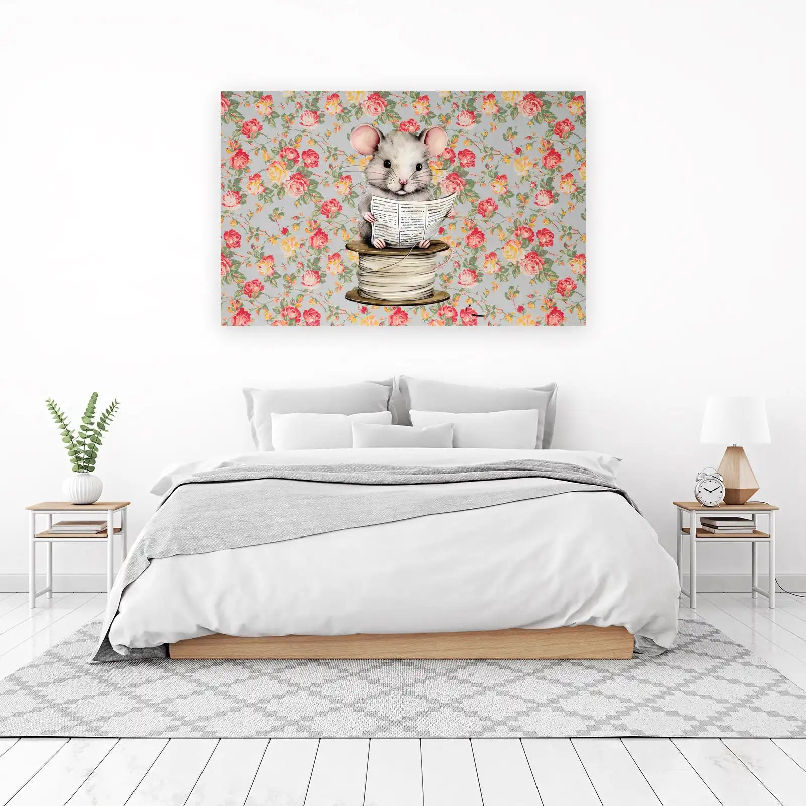 Whimsical Mouse Reading News Wall Art