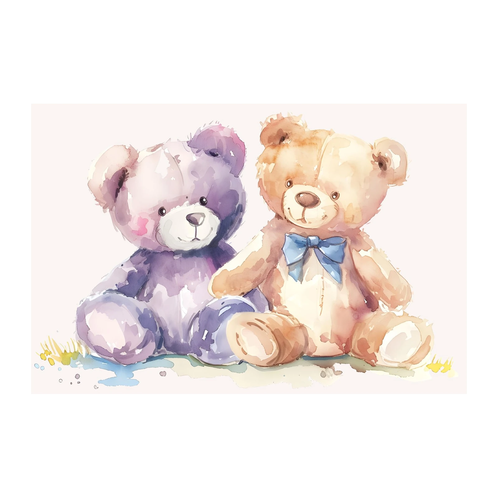 Adorable Teddy Bear Duo Watercolor Wall Art