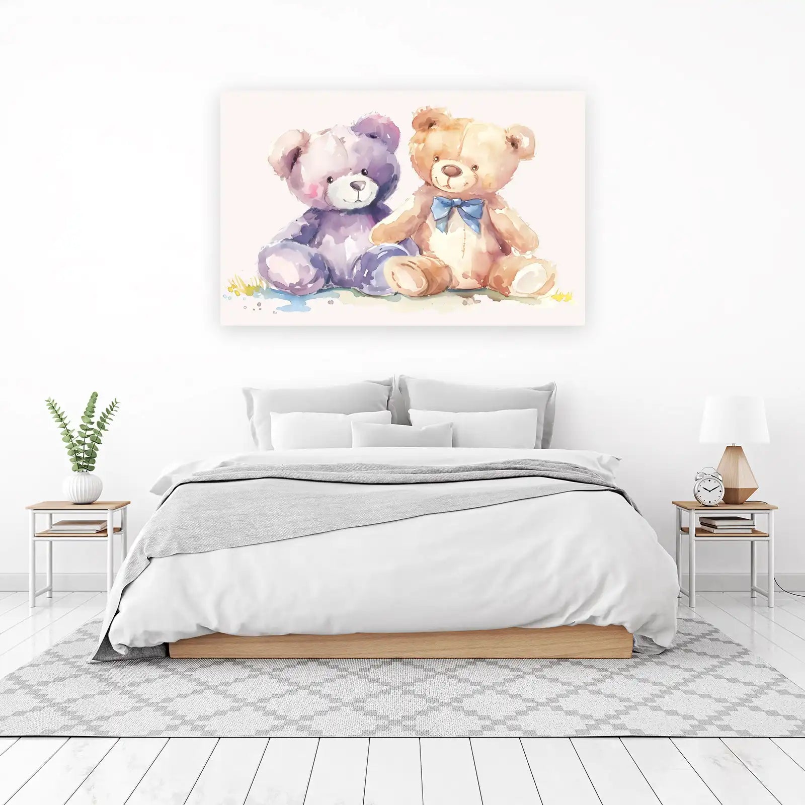 Adorable Teddy Bear Duo Watercolor Wall Art