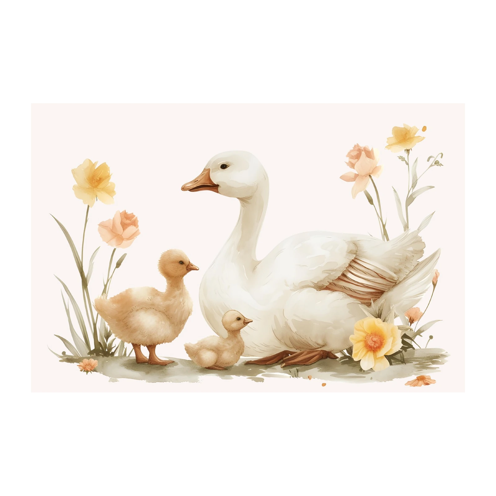 Charming Goose Family Watercolor Wall Art
