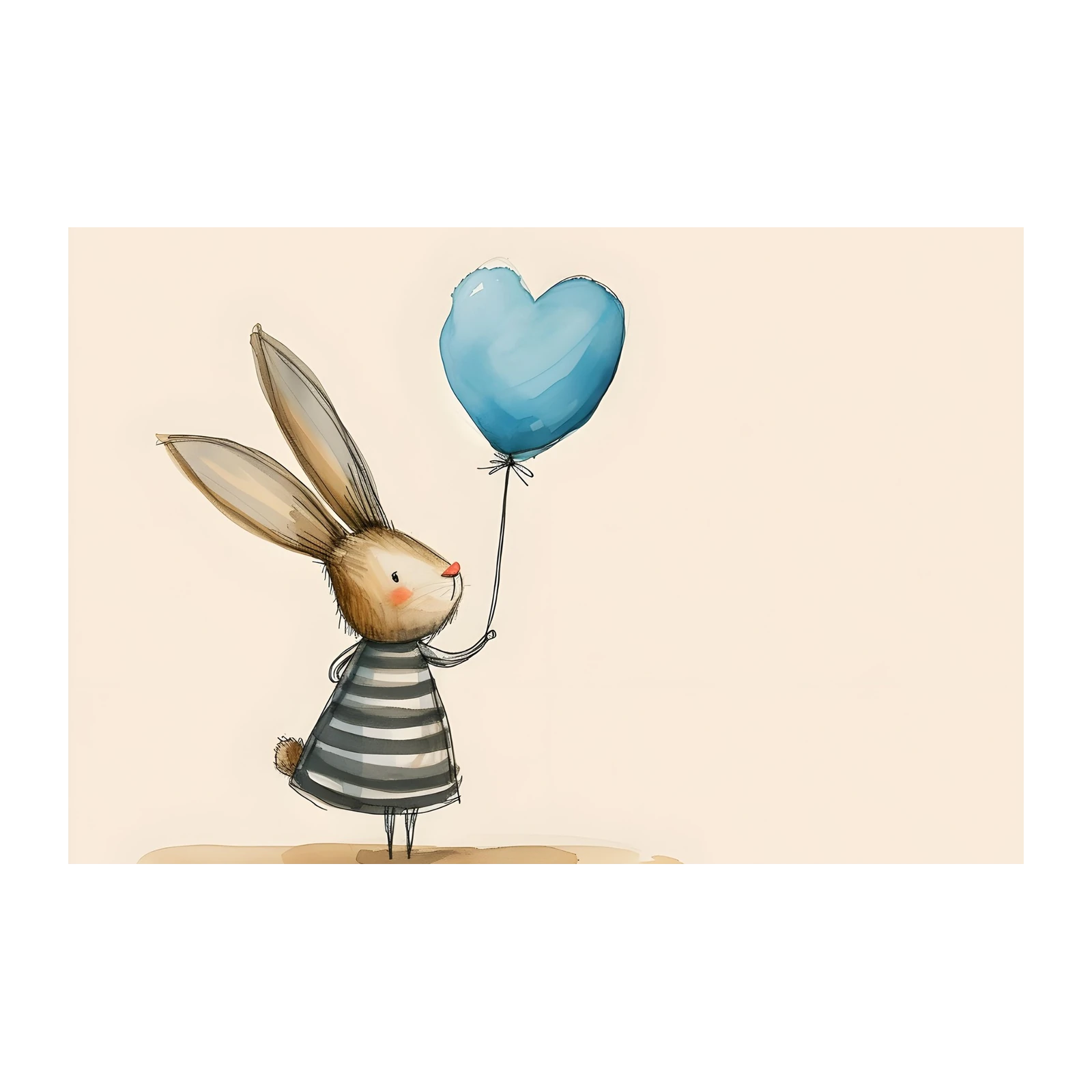 Cute Bunny with Heart Balloon Wall Art
