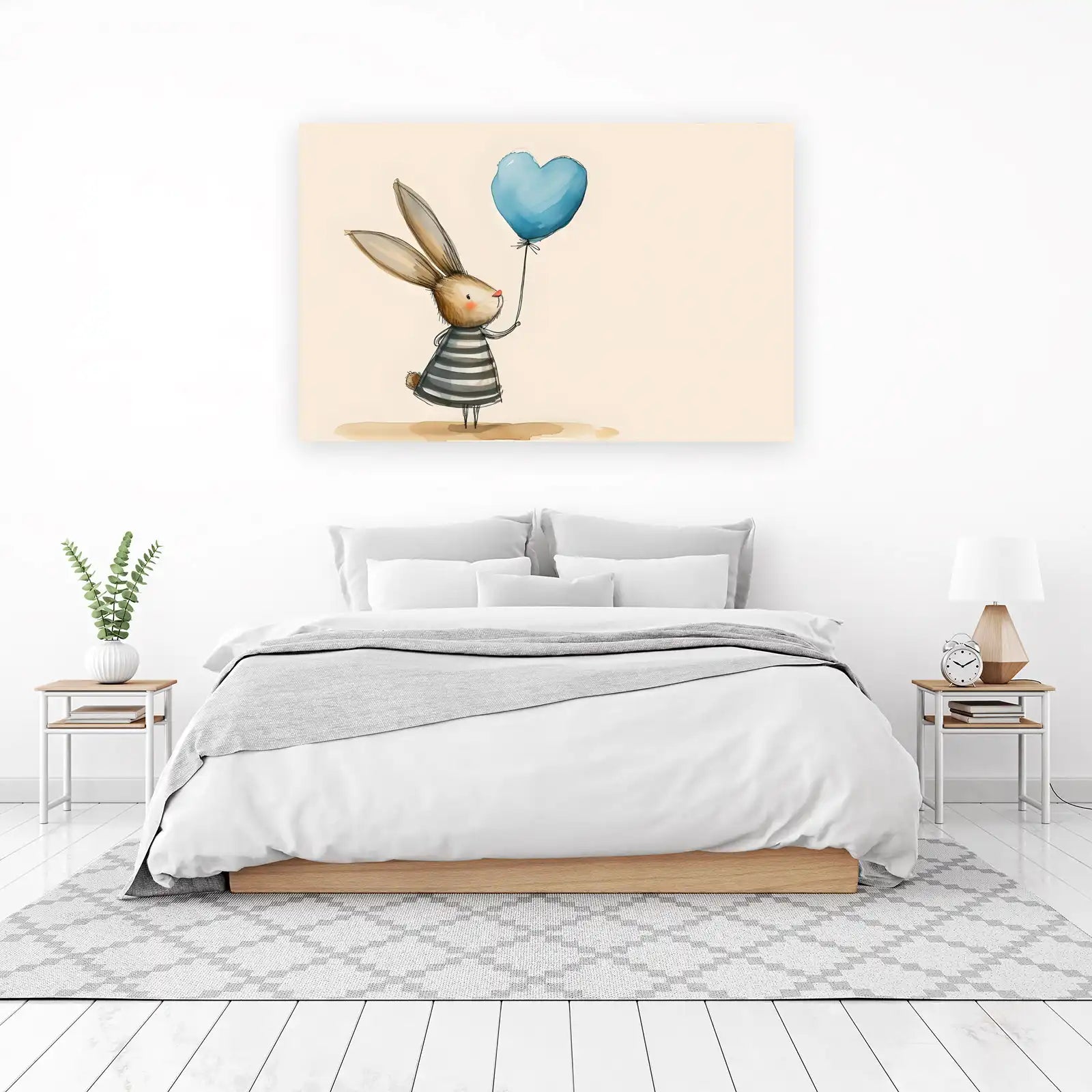 Cute Bunny with Heart Balloon Wall Art