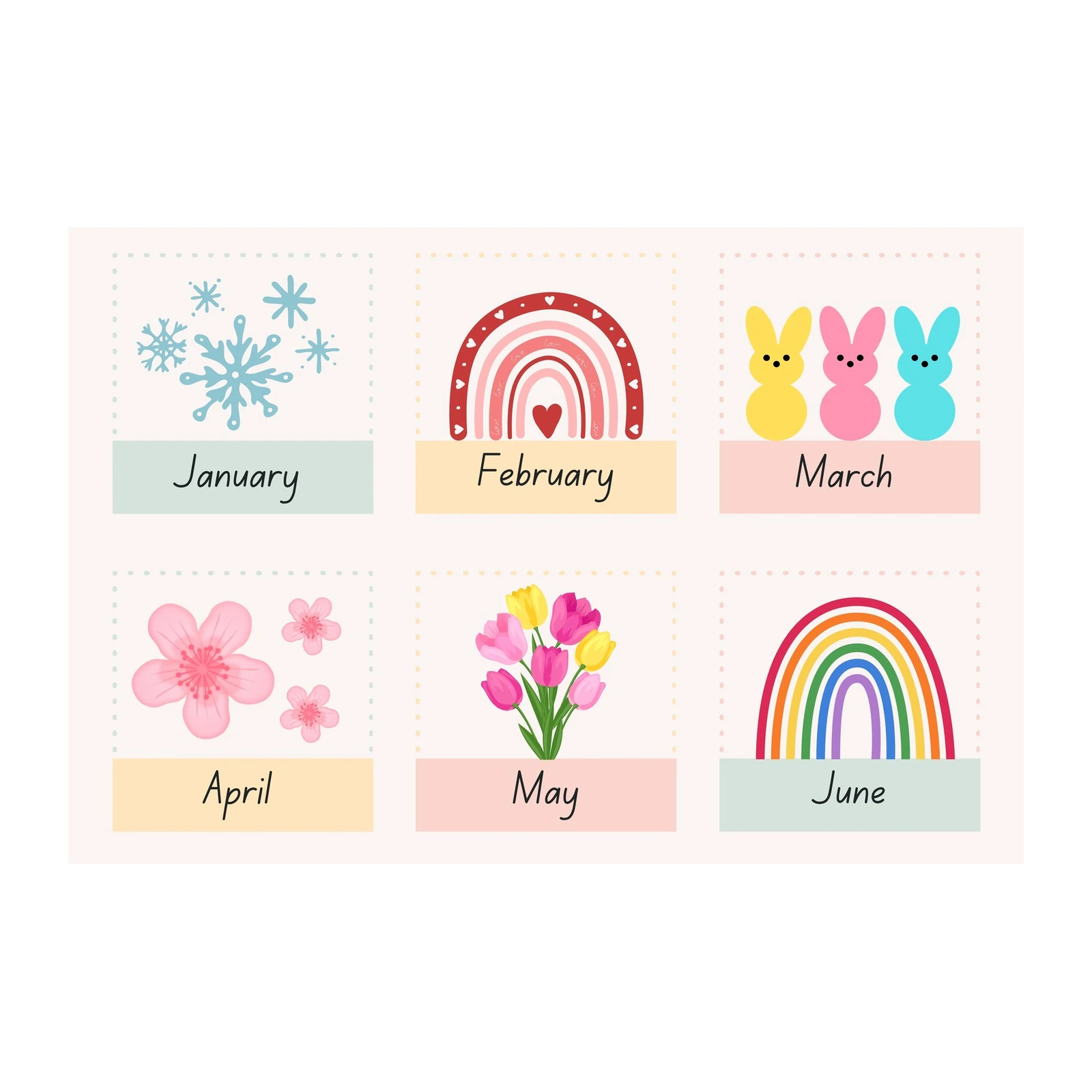 Cute Monthly Art Print Collection Wall Art