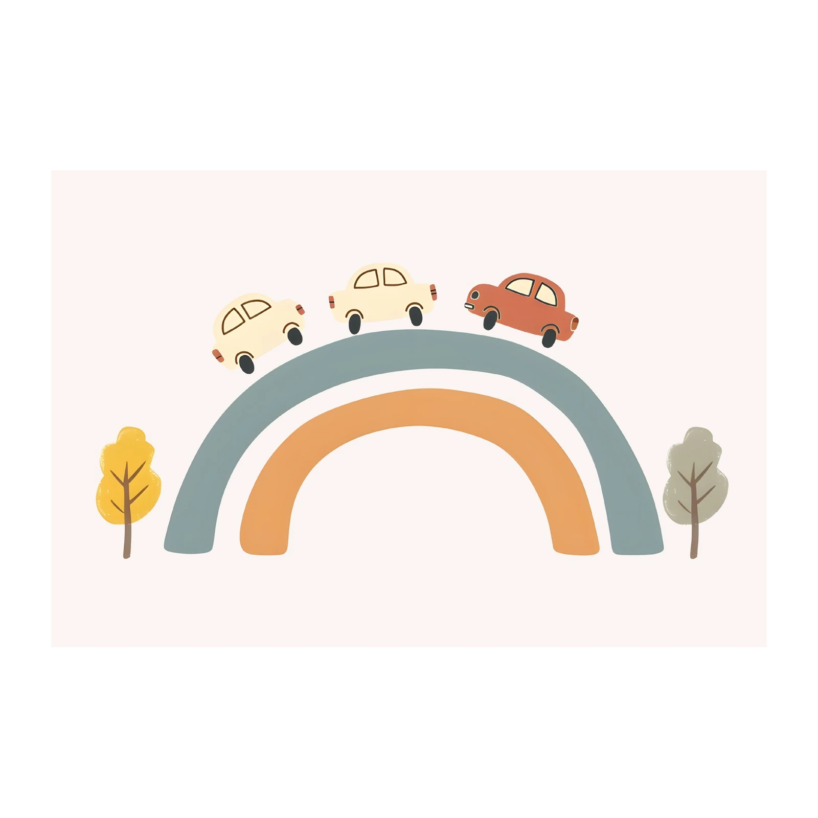 Cute Rainbow Cars Nursery Art Wall Art
