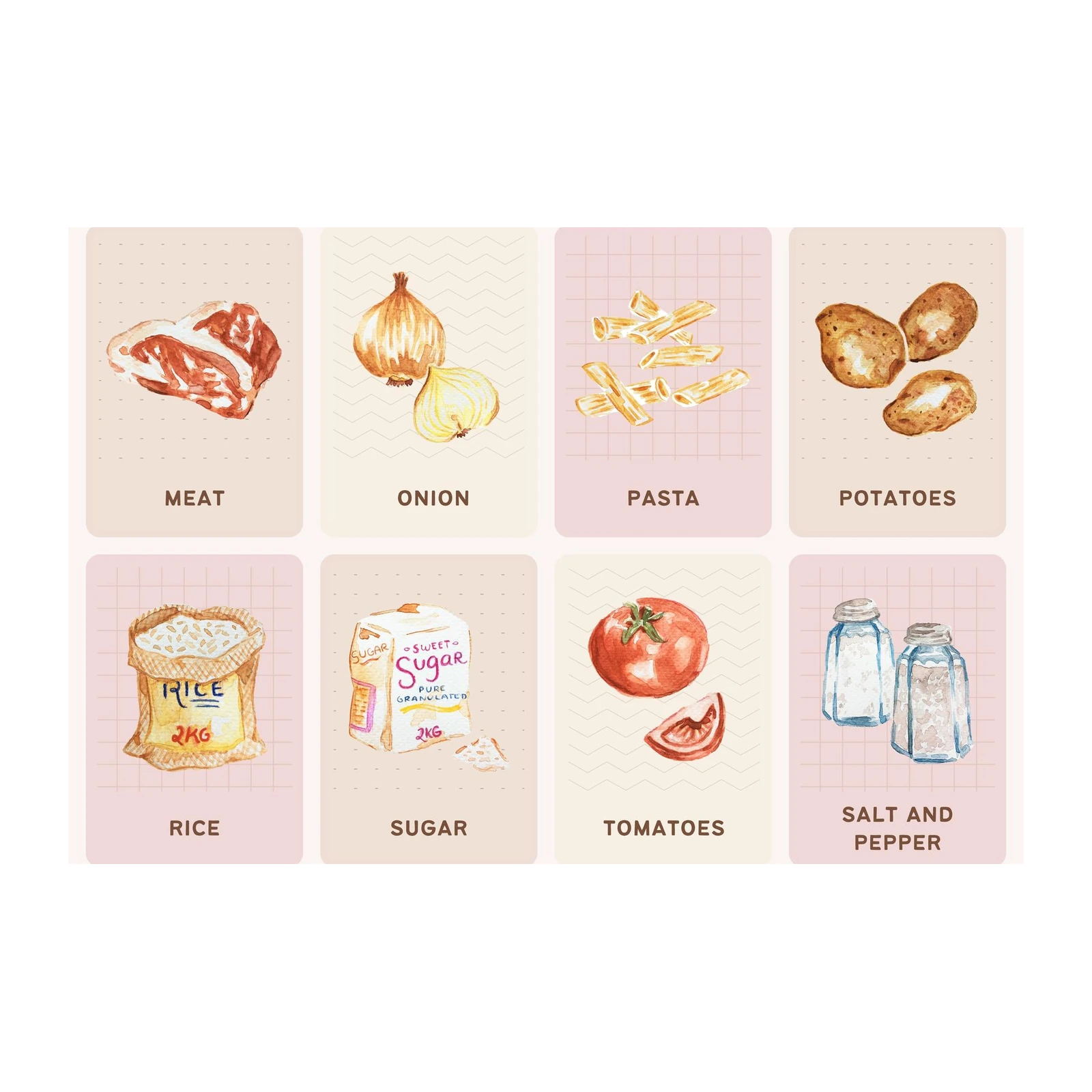 Charming Kitchen Food Essentials Watercolor Wall Art