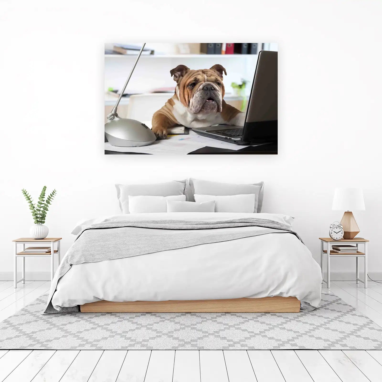 Funny Bulldog Working on Laptop Wall Art