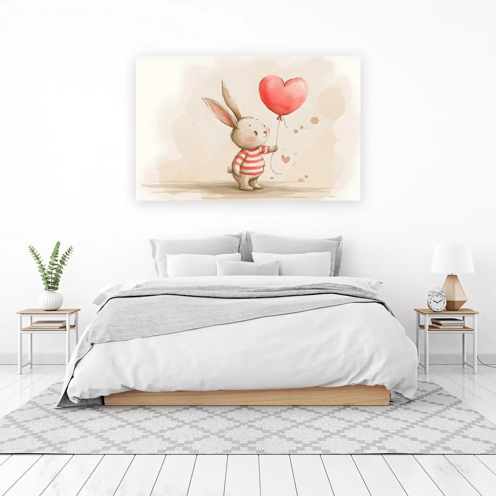 Cute Bunny with Heart Balloon Wall Art