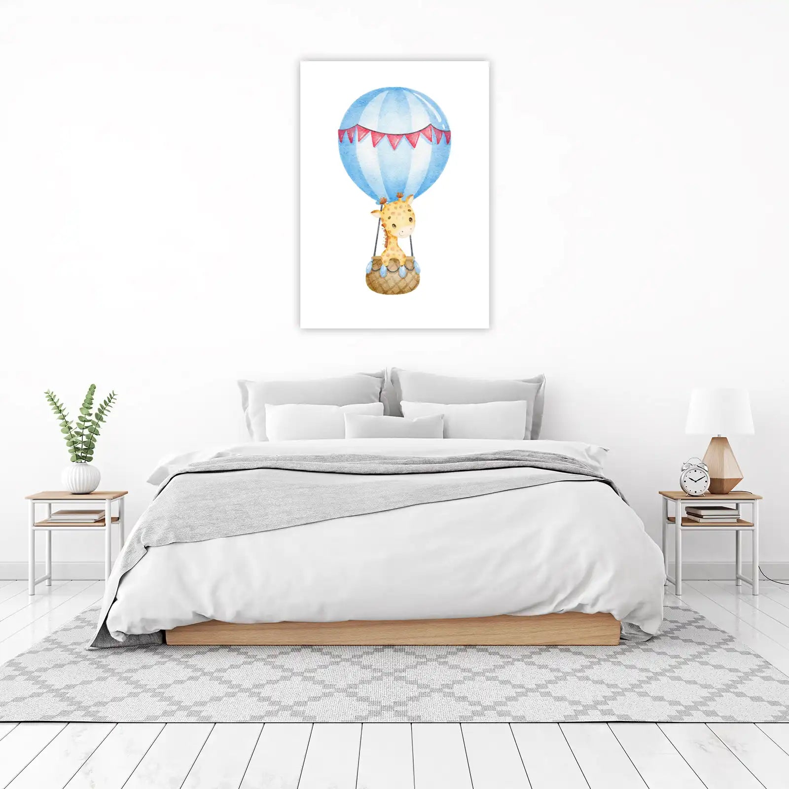 Cute Giraffe Hot Air Balloon Watercolor Wall Art