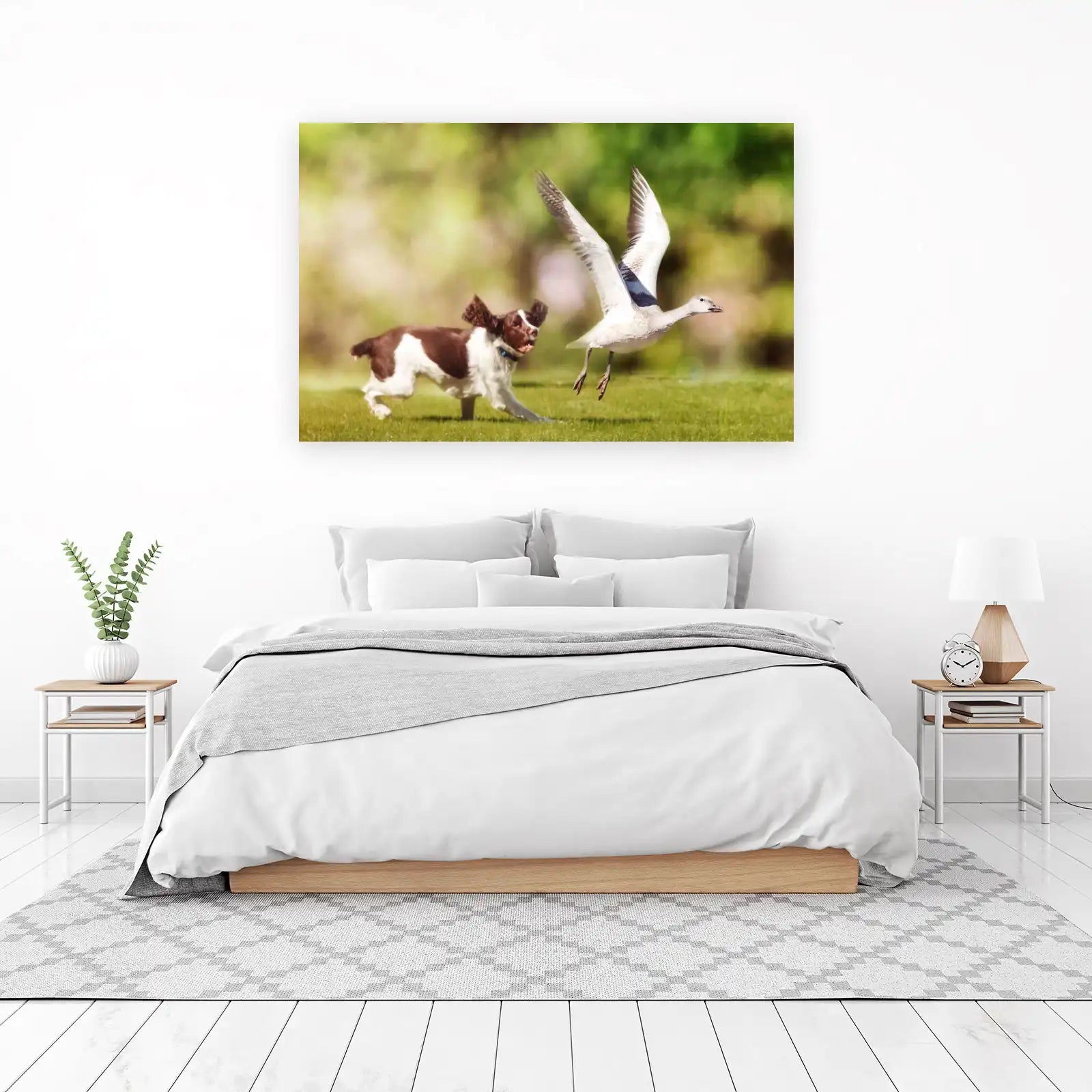 Playful Springer Spaniel Dog & Bird Chase Wall Art