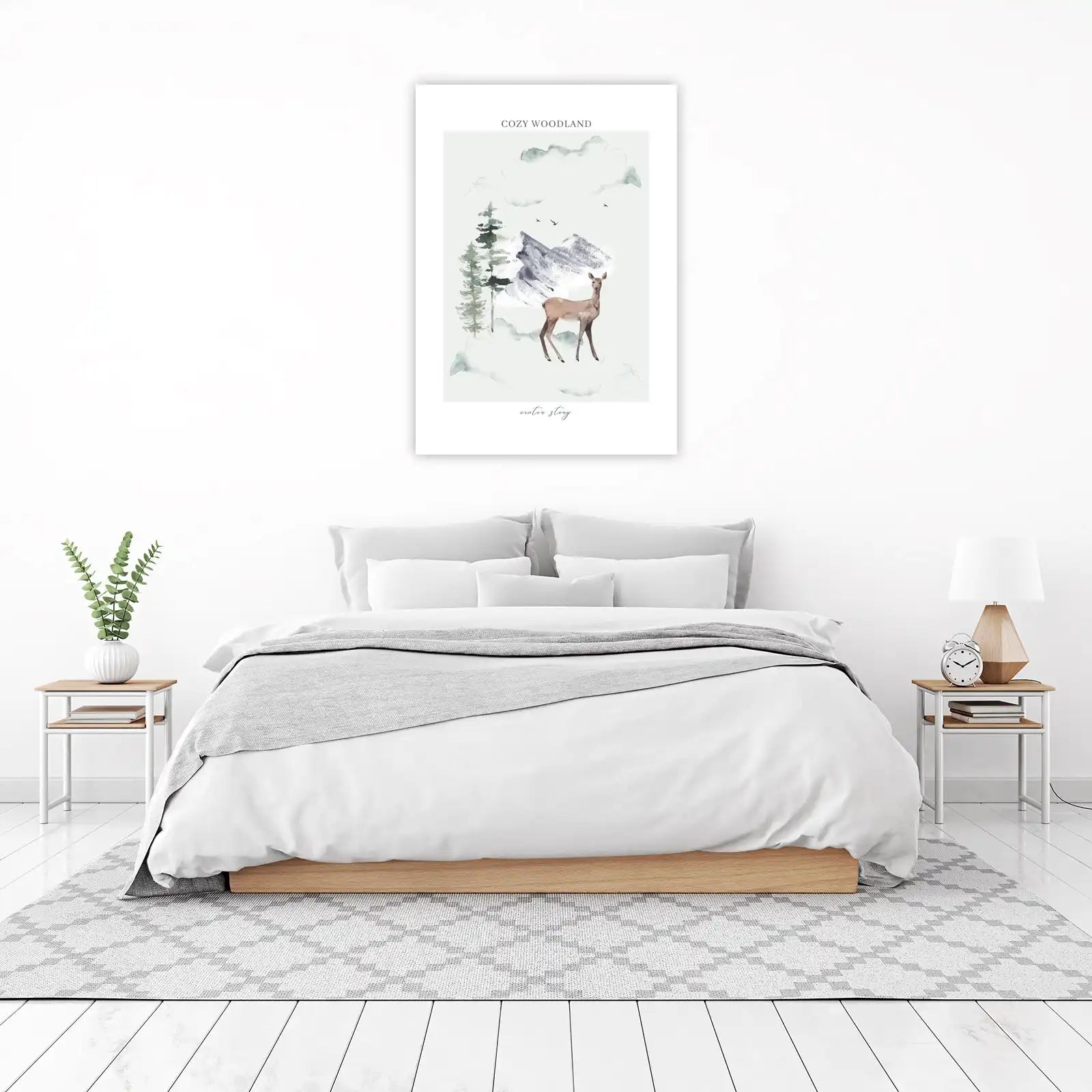Serene Deer Woodland Watercolor Wall Art
