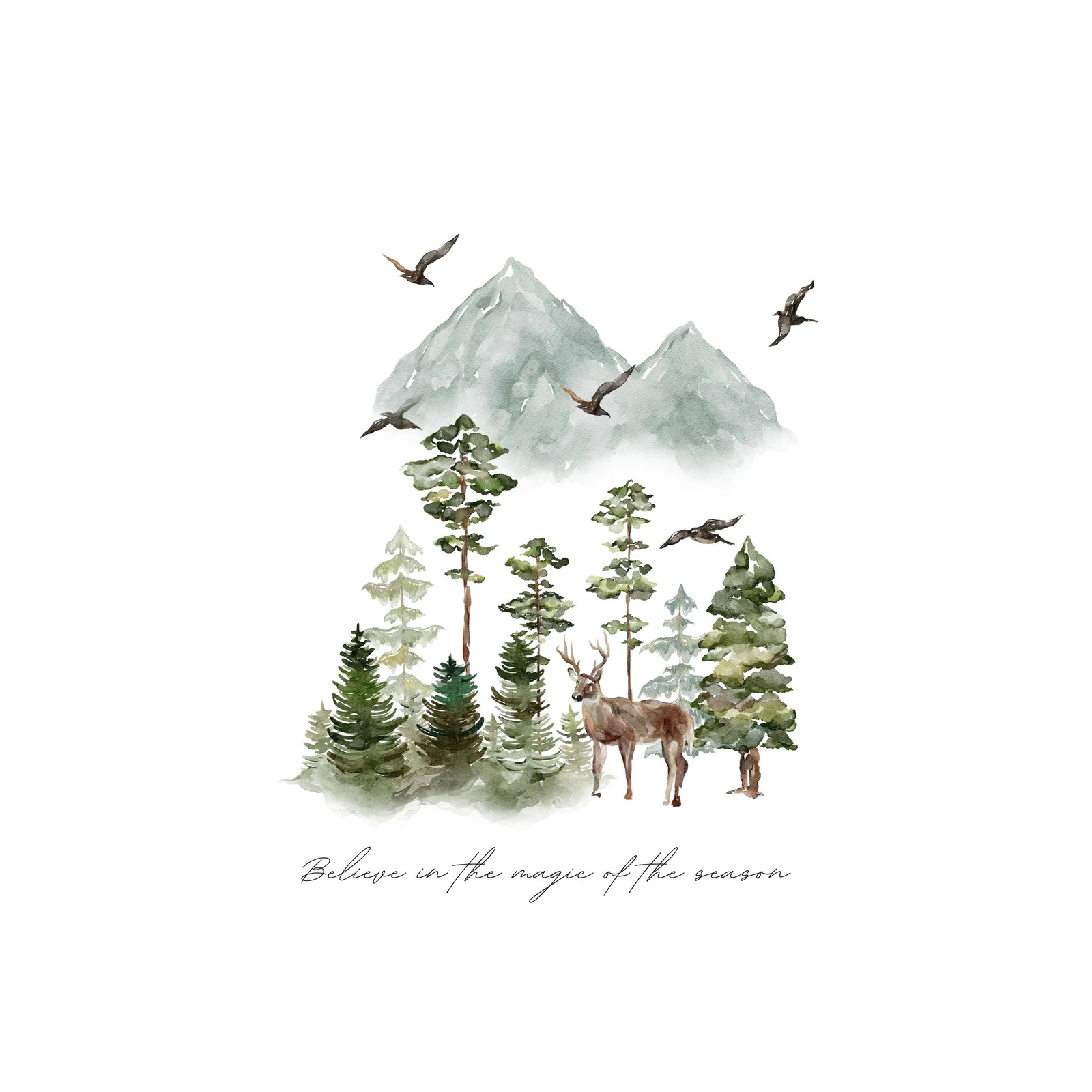 Enchanted Forest Deer & Mountains Wall Art