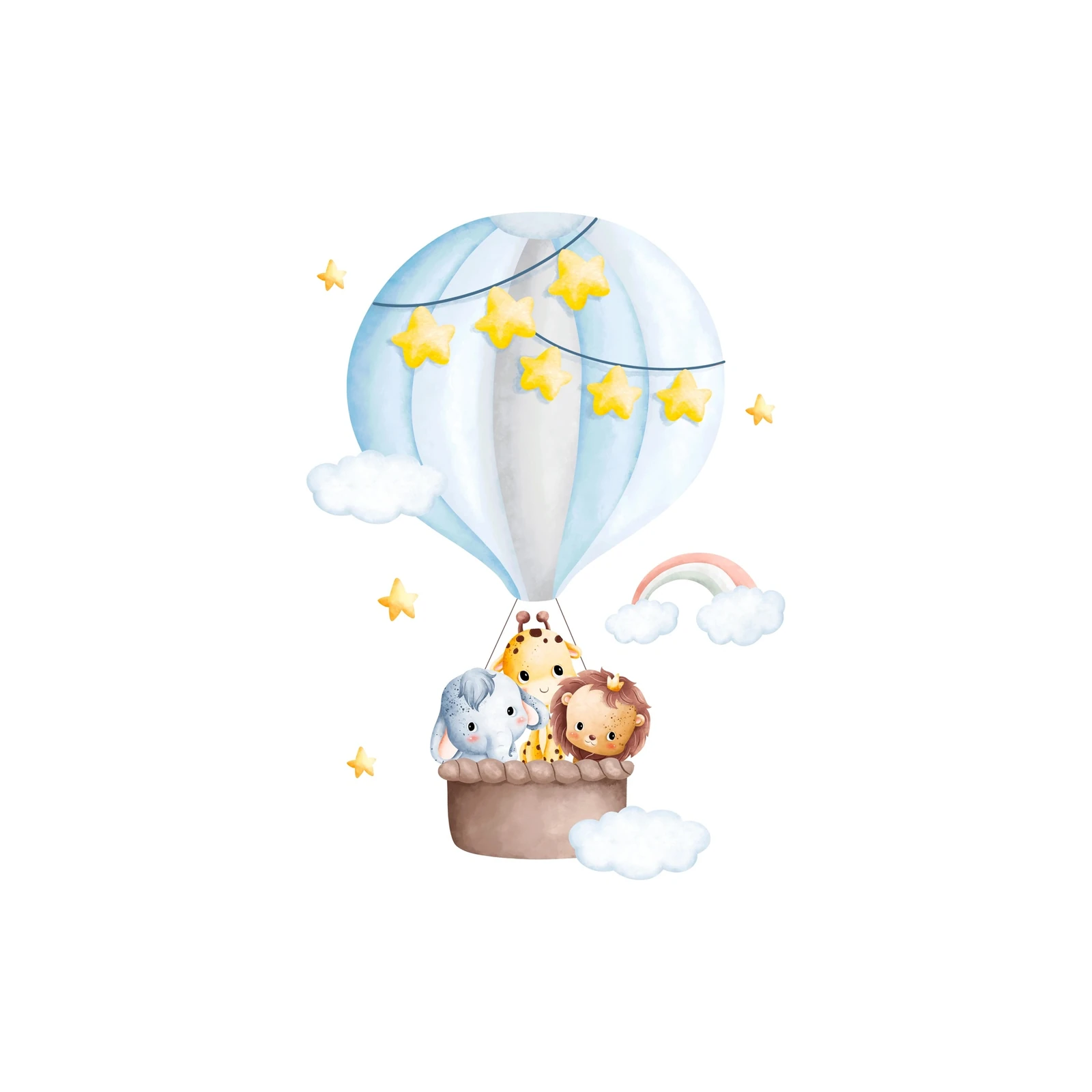 Cute Jungle Animals Hot Air Balloon Wall Art