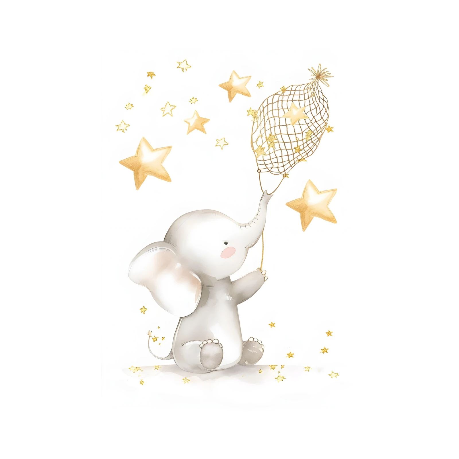 Cute Elephant Catching Stars Wall Art