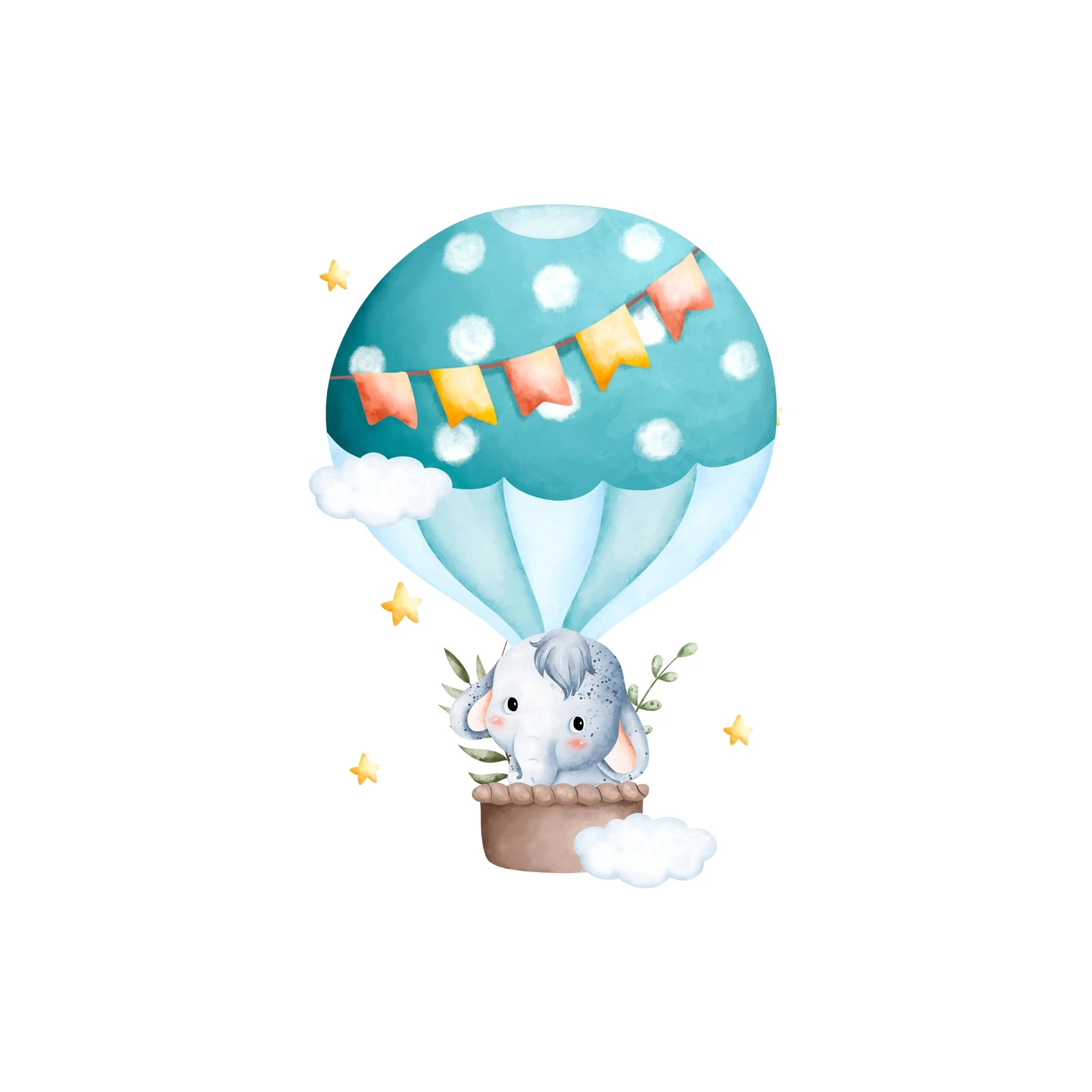 Adorable Elephant Hot Air Balloon Wall Art