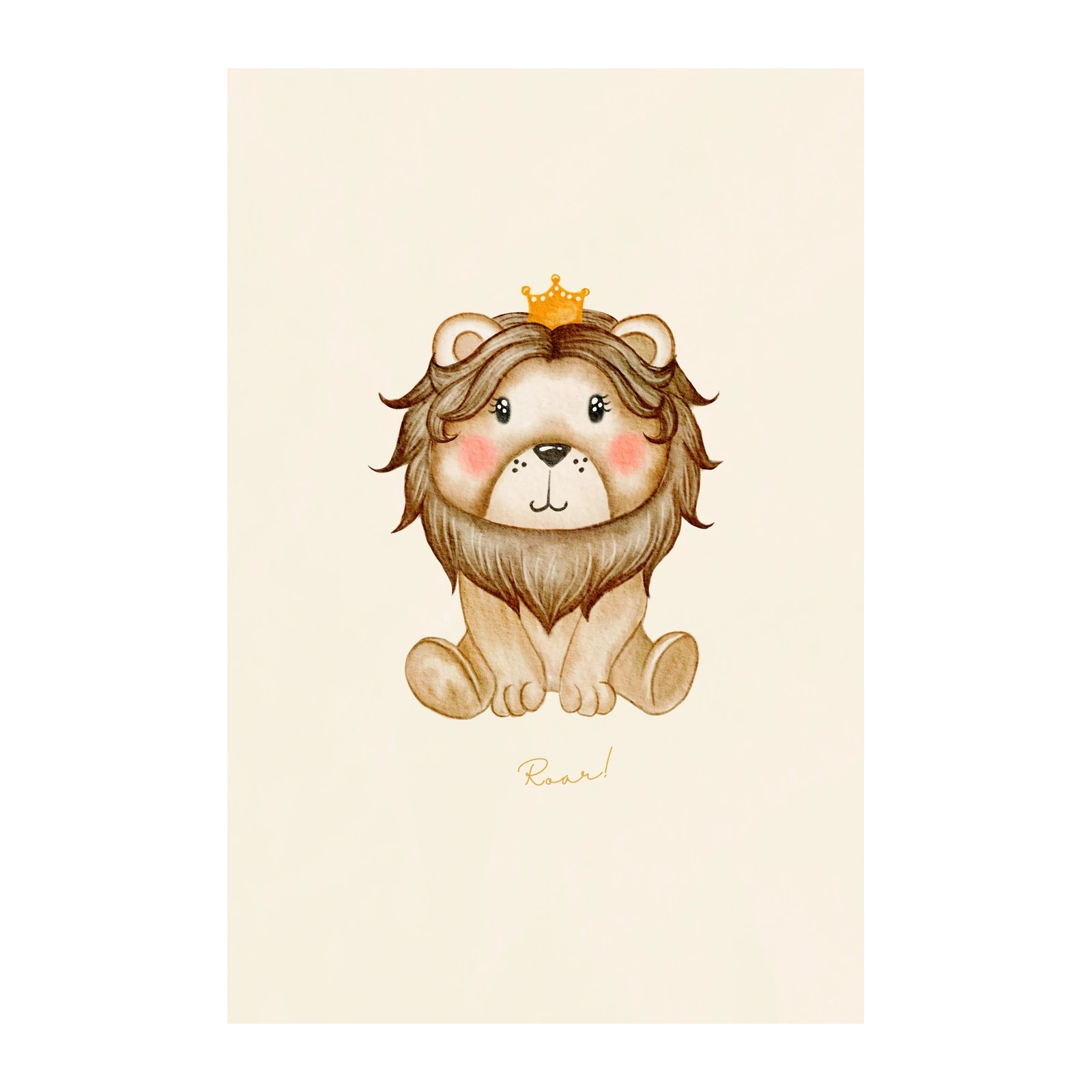 Cute Crowned Lion Watercolor Nursery Wall Art