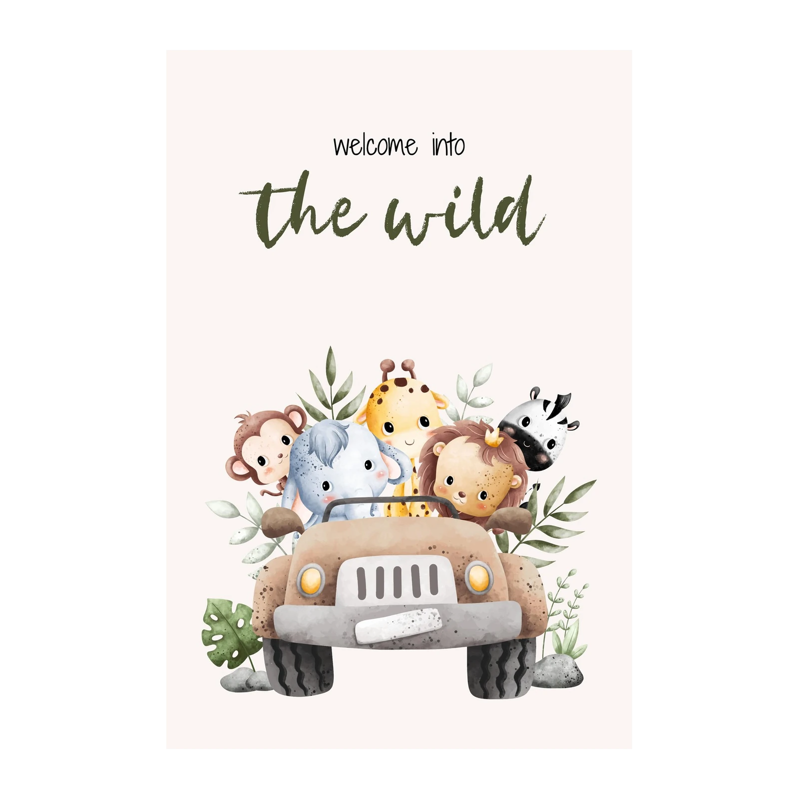 Cute Safari Animals Jeep Adventure Wall Art